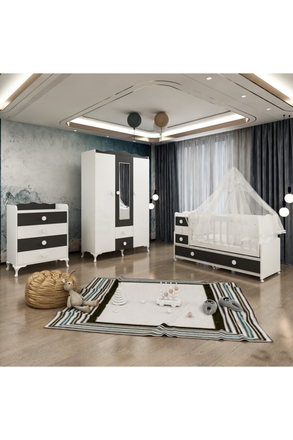 Garaj Home Melina Gri Bebek Odası Takımı - Yatak Ve Uyku Seti Kombinli Uyku Seti Gri