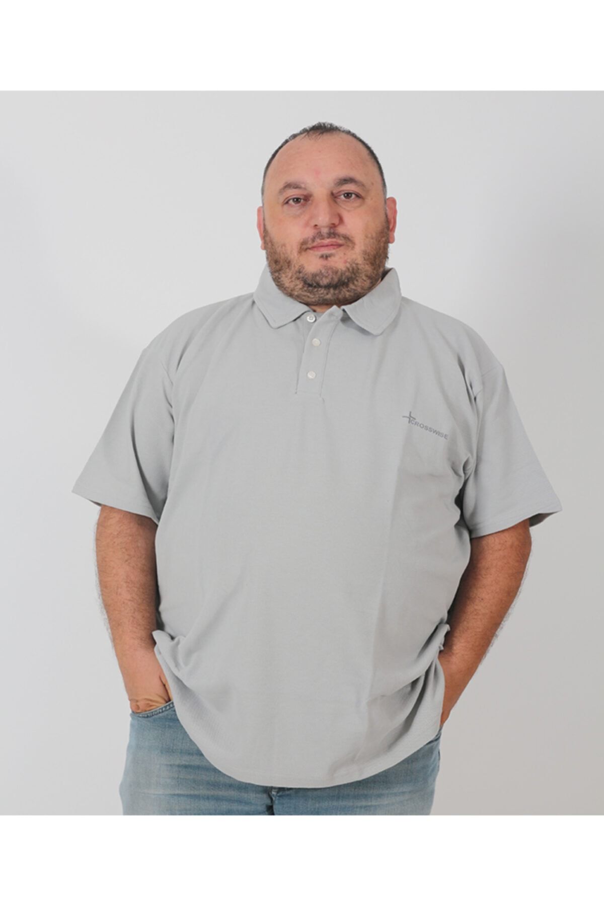 Crosswise Unisex Gri Renk Büyük Beden Polo Yaka T-shirt
