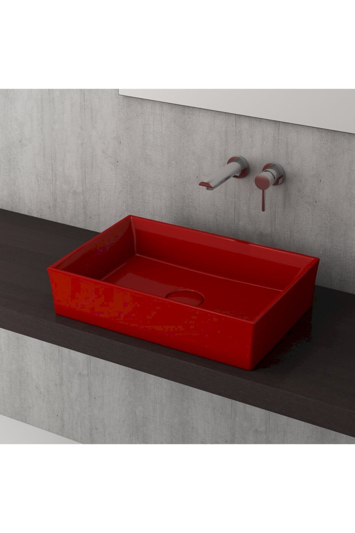 Bocchi Vessel Dikdörtgen Lavabo 56x38 Cm -parlak Kırmızı