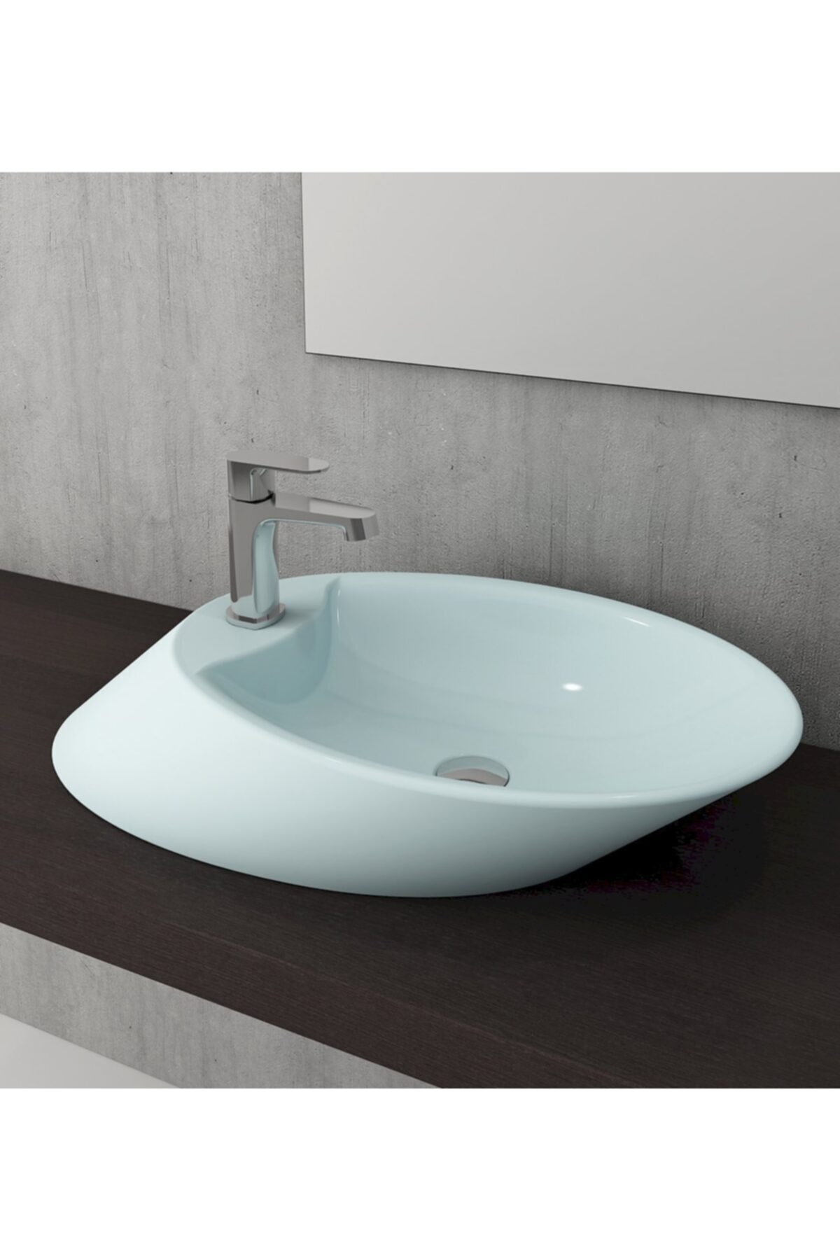 Bocchi Vessel Batarya Banklı Çanak Lavabo 72 Cm - Mat Buz Mavisi