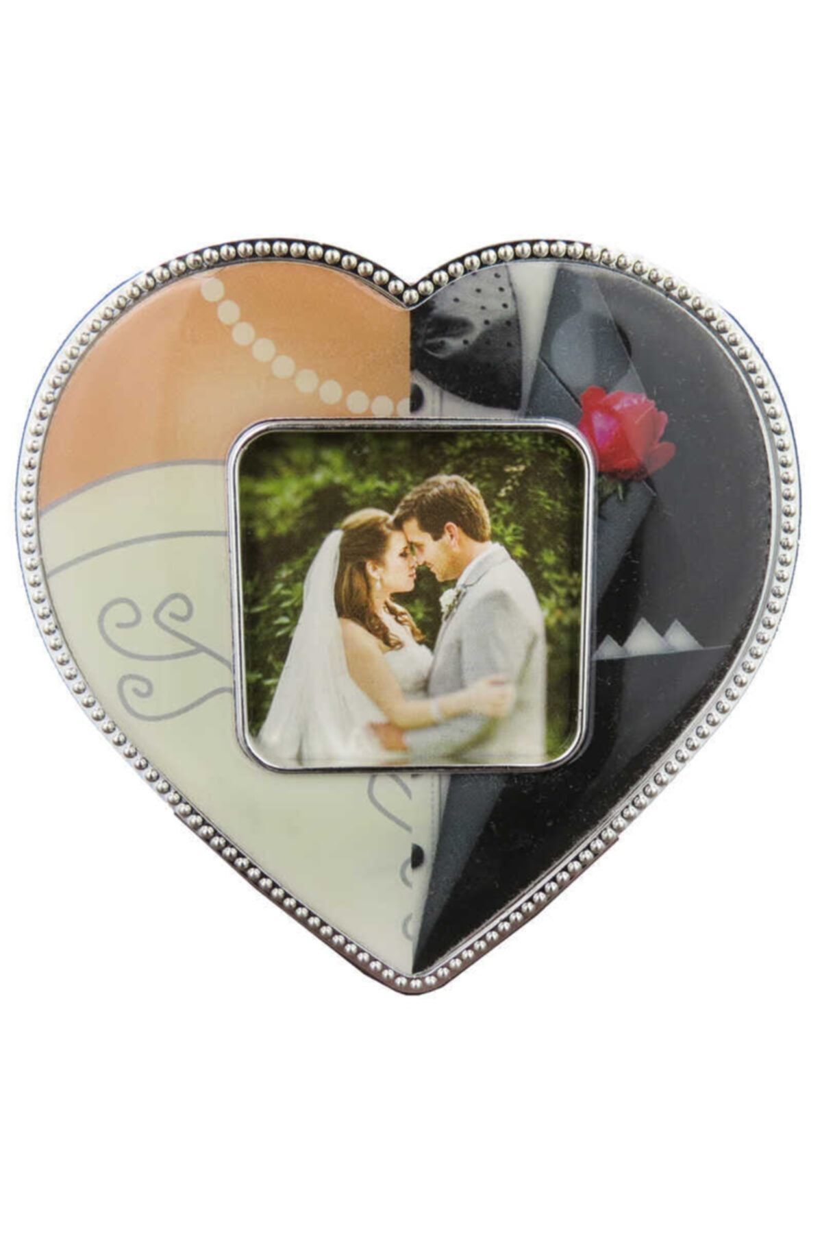 ELITETIME Çerçeve Gelin Damat Kalpli Magnet 7.5x7.5 Cm