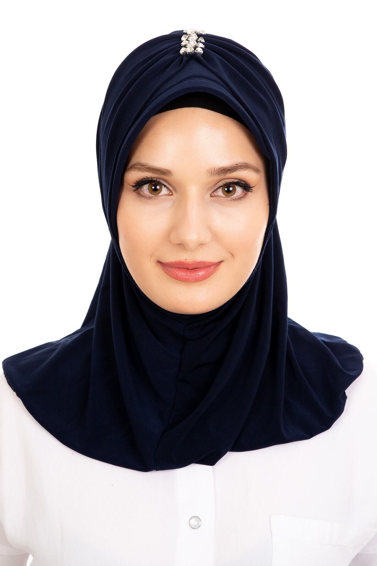 Gültopu Eşarp & Şal Kadın Kelebek Taşlı Lacivert Hicap Bone