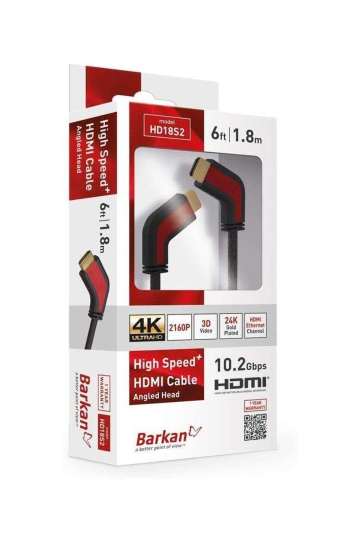 Barkan Hd18s2 High Speed+ Hdmı Cable 10.2 Gbps 6 Ft 1.8 M