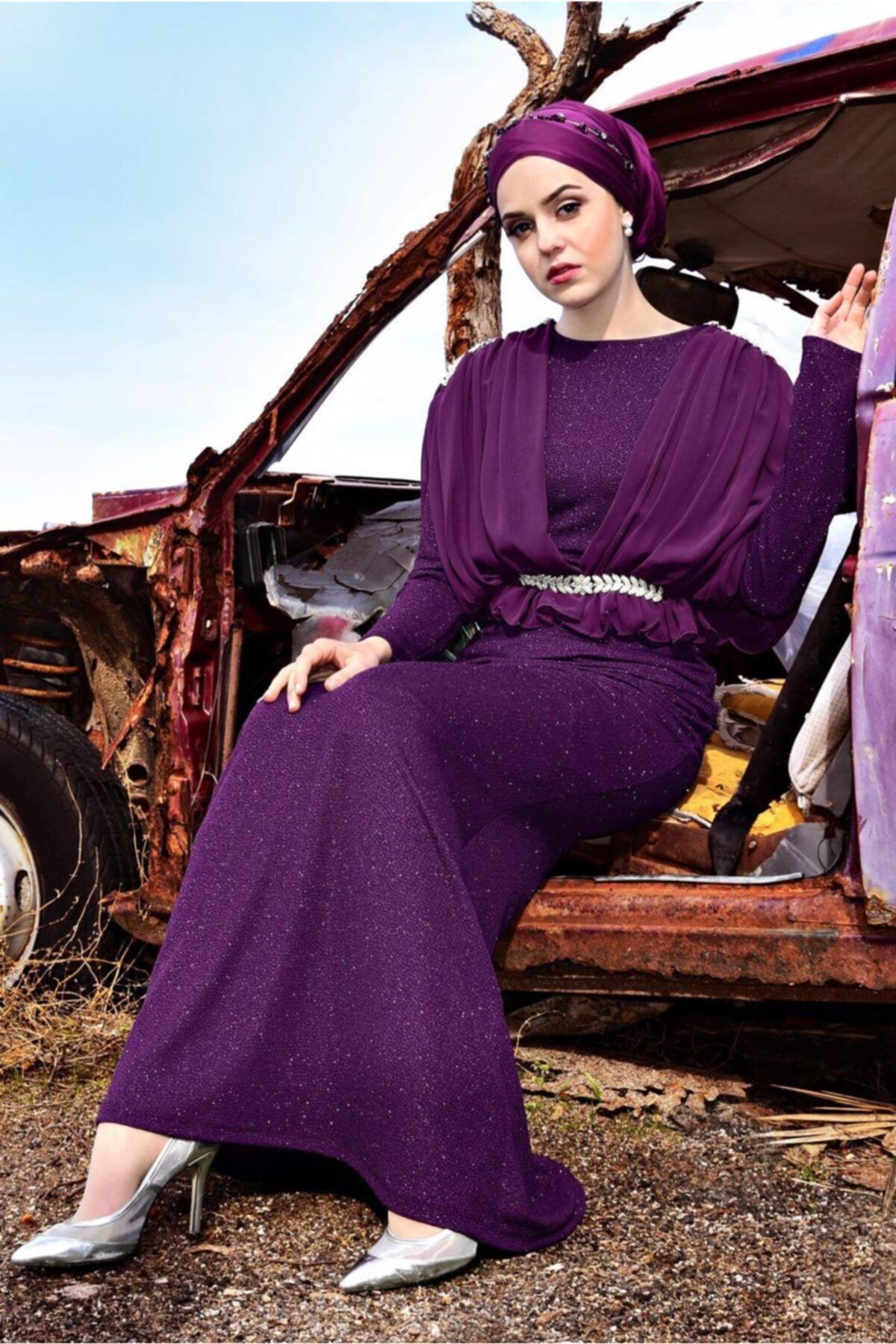 TRENDTESETTÜR Simli Abiye Elbise T 13293