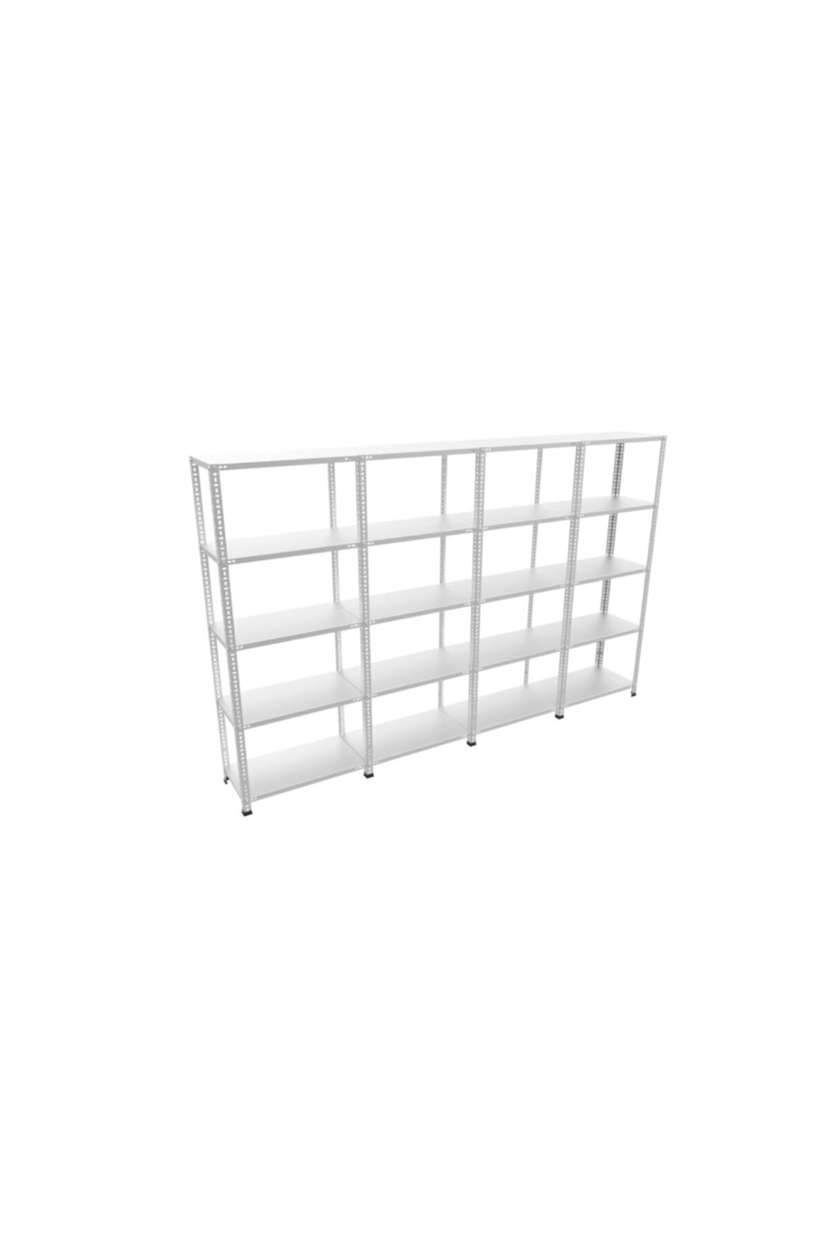 RafBurada 5 Katlı 4'lü Bitişik Galvaniz Çelik Raf Depo Dosya Raf 0.70 Mm-43x93-200cm