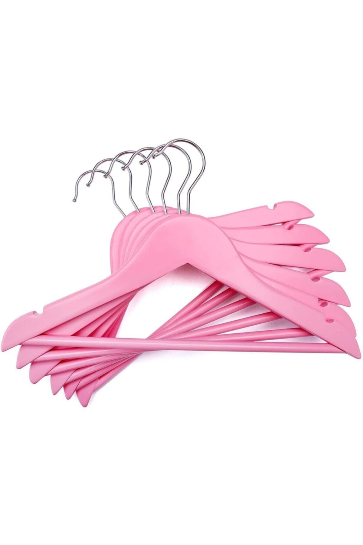 Onouqo Ahşap Askı Çocuk Kıyafet Ve Elbise Askısı Pembe 10 Adet
