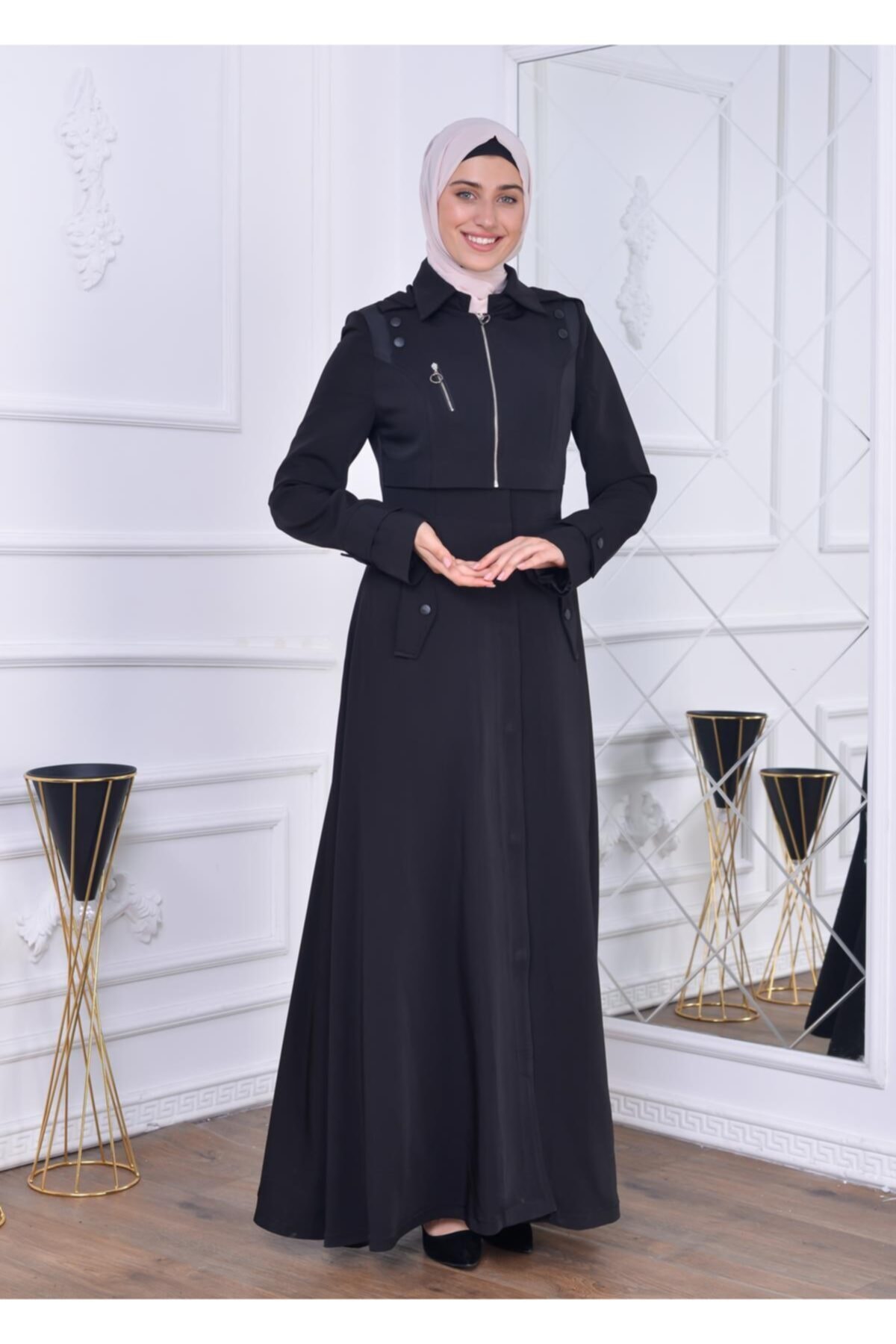 SHEHBA Modamix Kadın Fermuarlı Kapüşonlu Tesettür Pardesü 24203