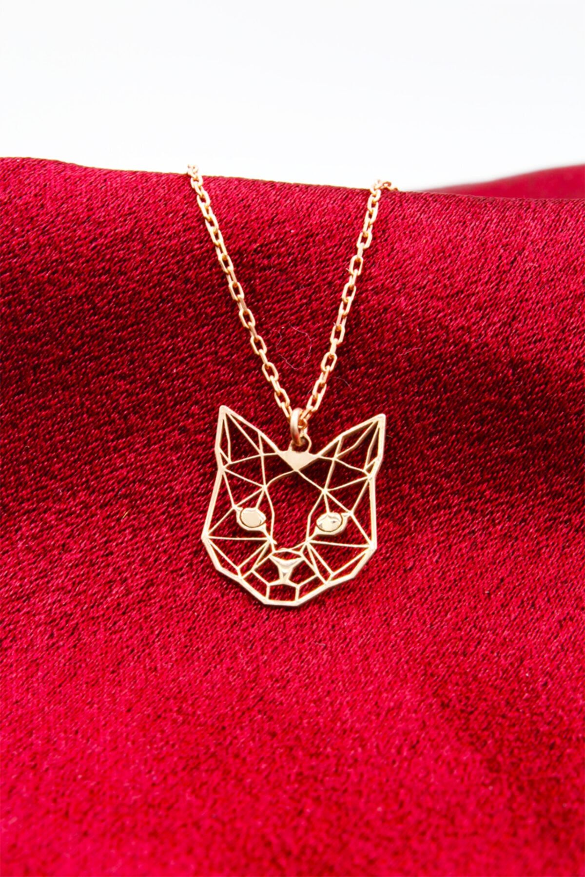 Silver And Silver Kadın Rose Gümüş Origami Kedi Yüzü Kolye