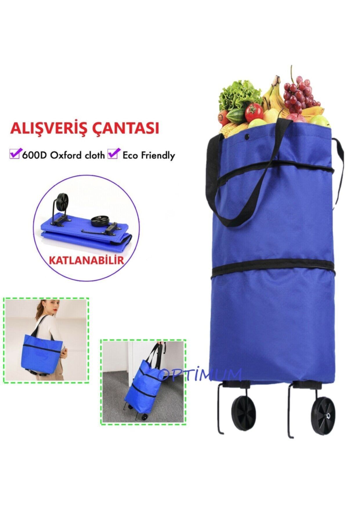 nils Home Alışveriş Çarşı Pazar Market Çantası Katlanabilir Tekerlekli Araba