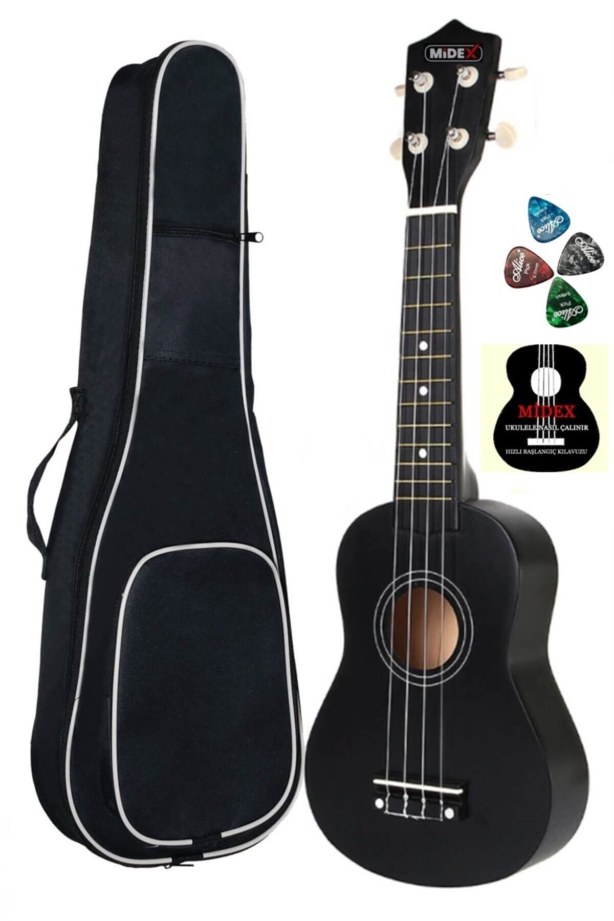 Midex Ukx-901bbx Siyah Soprano Ukulele (SU GEÇİRMEZ ÇANTA METOD PENA)