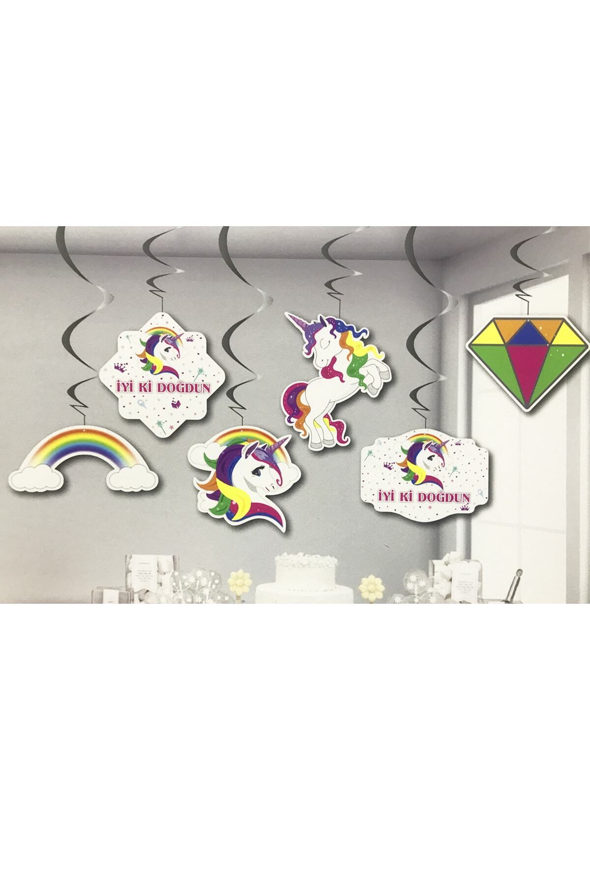 Parti dolabı 6lı Unicorn Asmalı Tavan Süsleri Tek Boynuzlu At İp Sarkıt Süsü