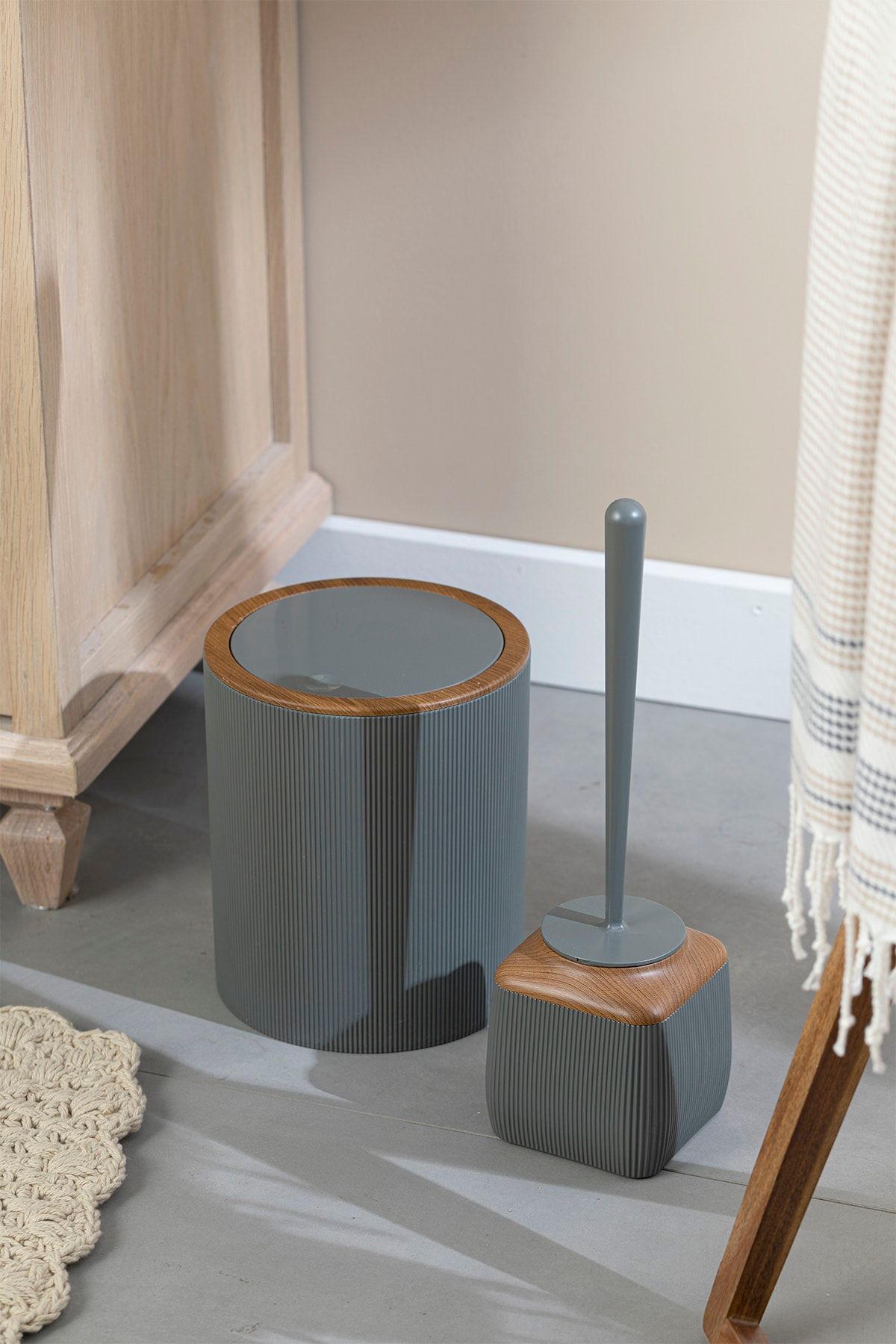 English Home Adela Banyo Seti 19x21,5 Cm+10x10x37 Cm Antrasit