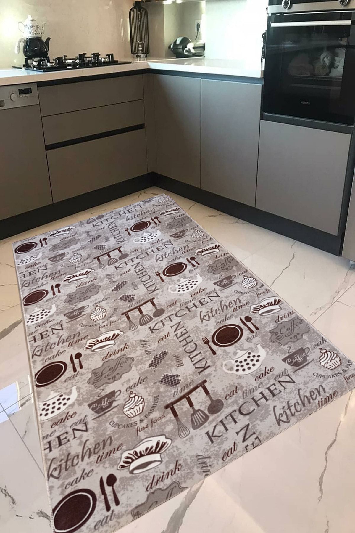 PANDA HALI Mutfak Halısı Yolluk Makinede Yıkanabilir Kaymaz Taban Vizon