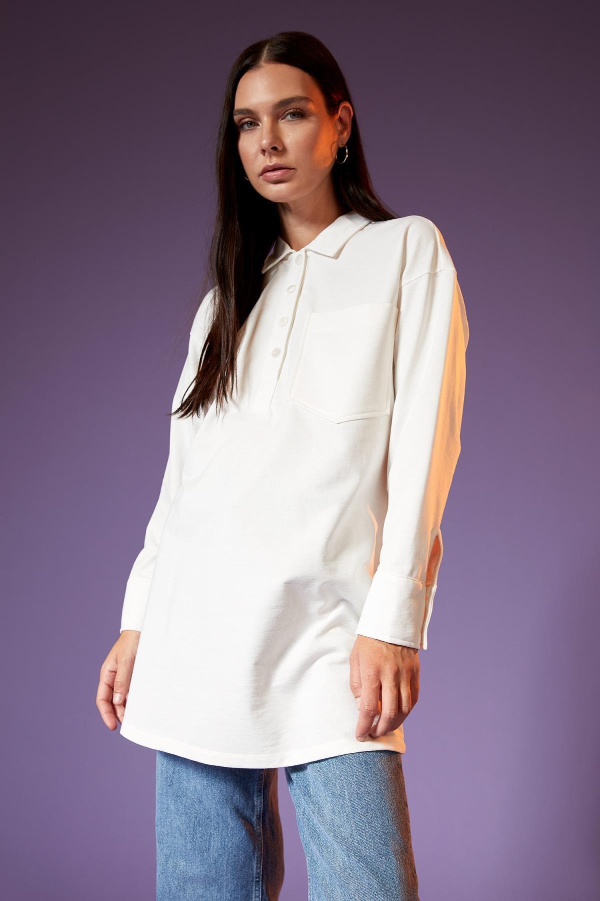 DeFacto Regular Fit Polo Yaka Cepli Sweatshirt Tunik