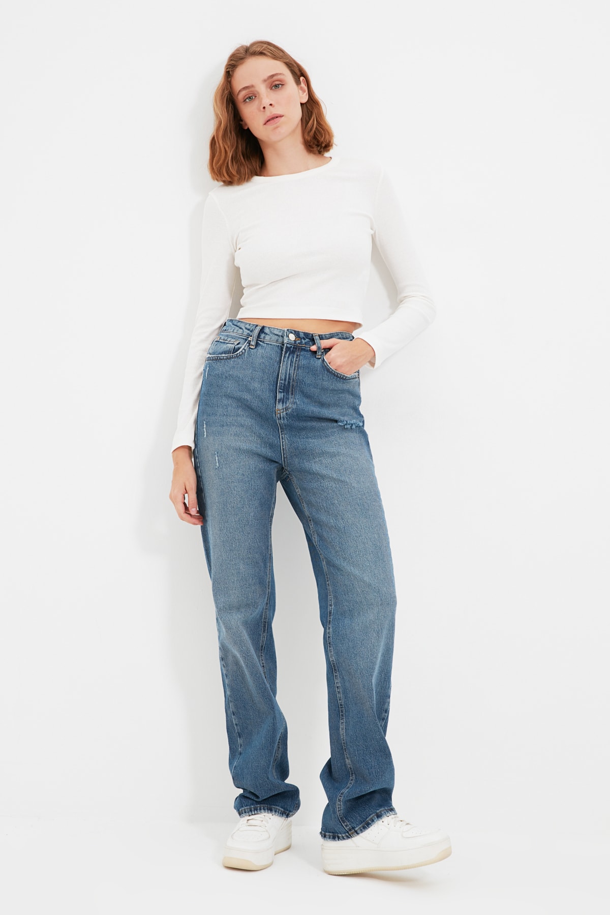 TRENDYOLMİLLA Mavi Recycle Yüksek Bel 90's Wide Leg Jeans TWOAW22JE0918