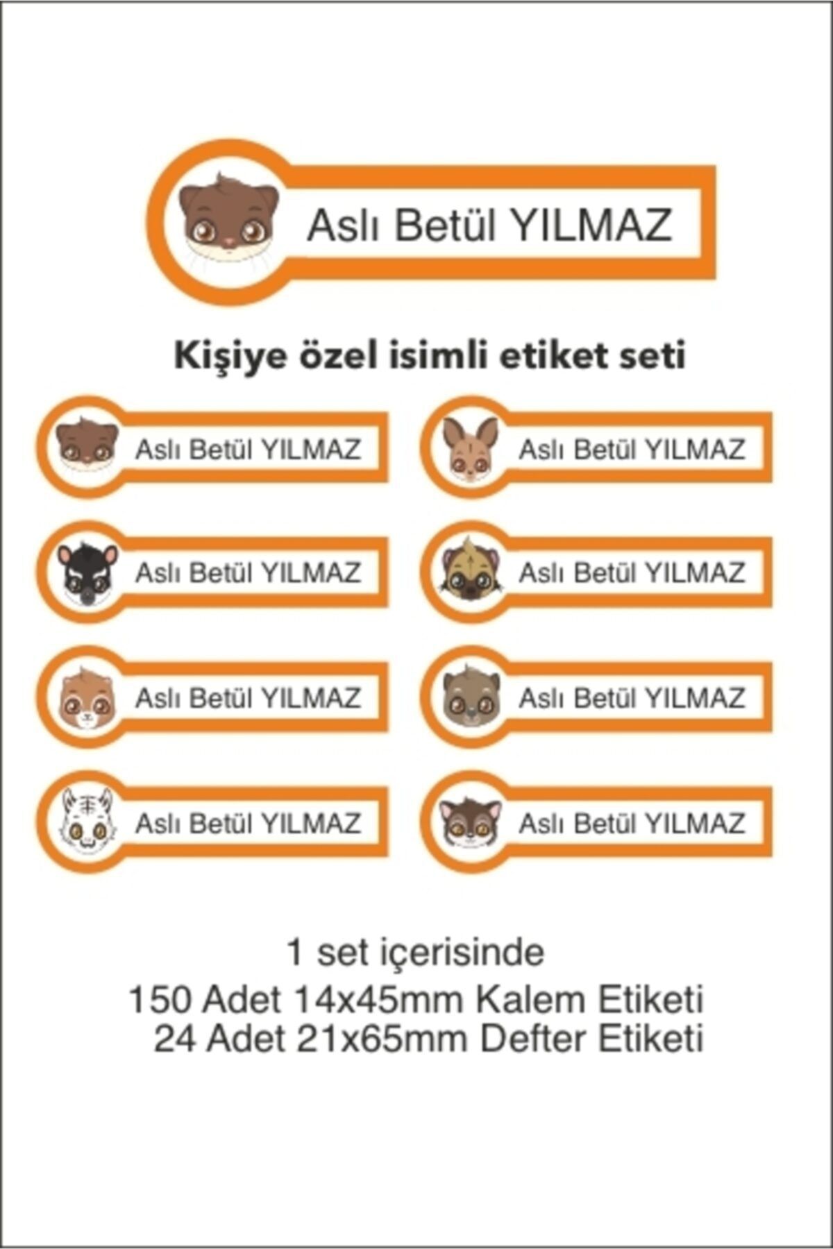 Serisan Isimli Okul Etiketi Defter Kalem Etiket Seti 150 Adet Kalem + 24 Adet Defter Etiketi