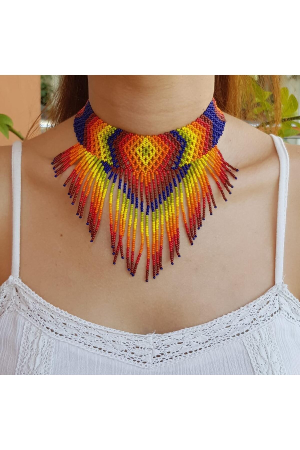 Handmade By HLY El Yapımı Etnik Sallantılı Renkli Choker Kolye