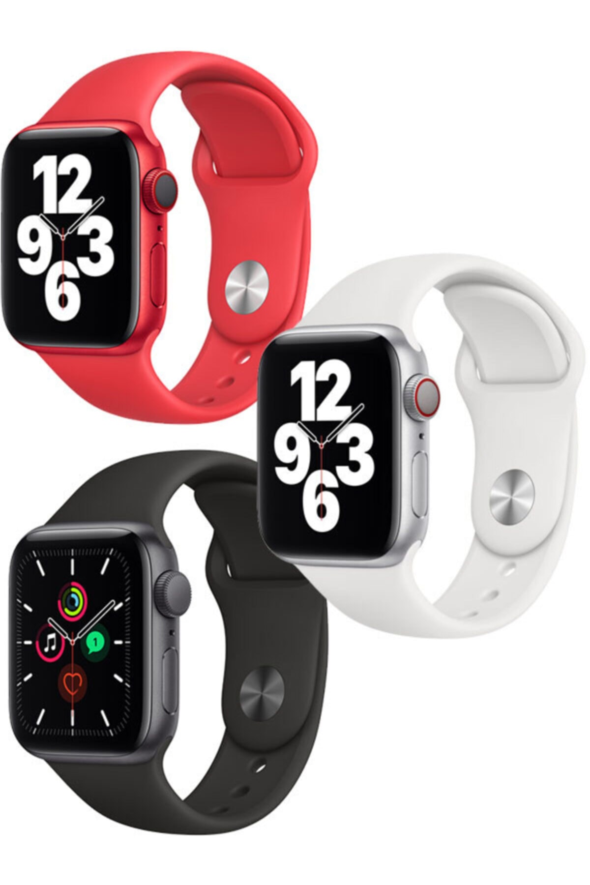 Apple Watch 1 2 3 4 5 6 Se 38 - 40 Mm Klasik Spor Silikon Kordon Siyah Beyaz Kırmızı Set