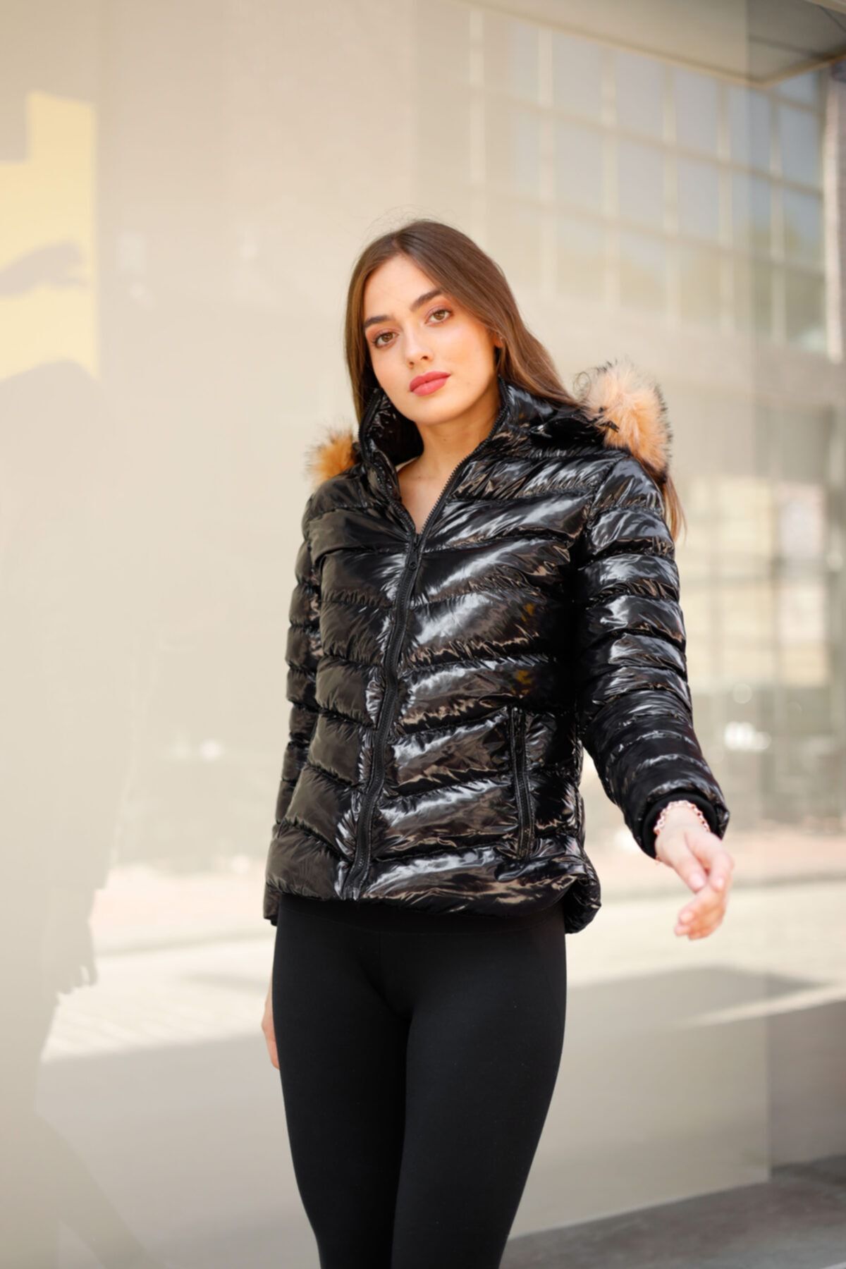 Shiny sales black coat