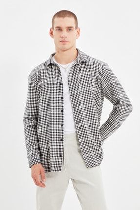 TRENDYOL MAN Siyah Erkek Regular Fit Gömlek Yaka Uzun Kollu Oduncu Ekose Gömlek TMNAW22GO0891