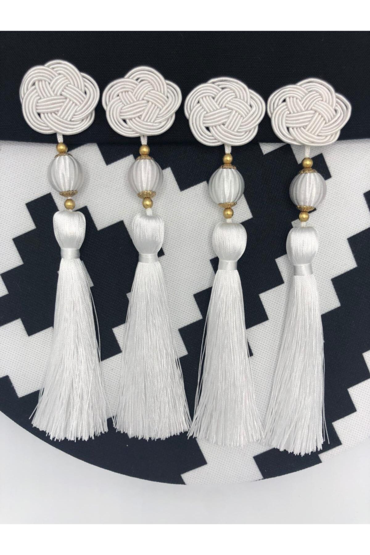 miraç tekstil Broş Rozetli Püskül 8'li Set Ekru (KIRIK BEYAZ) Renk