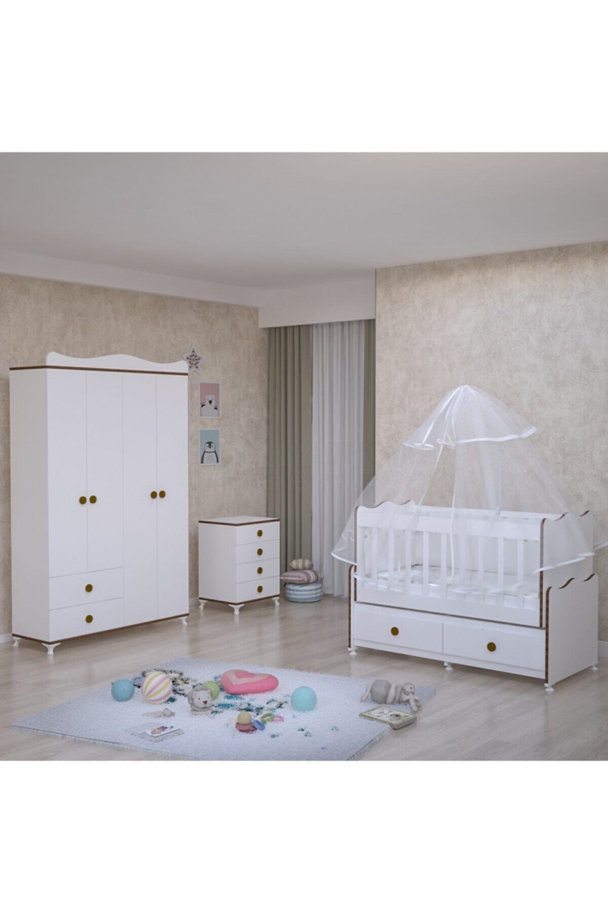 Garaj Home Elegant Yıldız 4 Kapaklı Bebek Odası Takımı - Yatak Ve Uyku Seti Kombinli-sümela Uyku Seti Beyaz