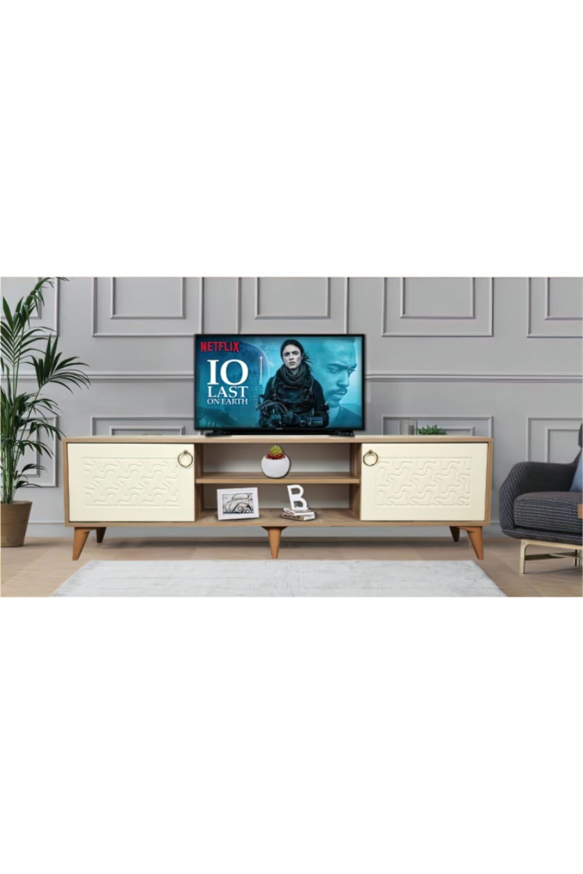 Çiftci Ticaret Krem Renkli Membran Kapaklı Tv Sehpası