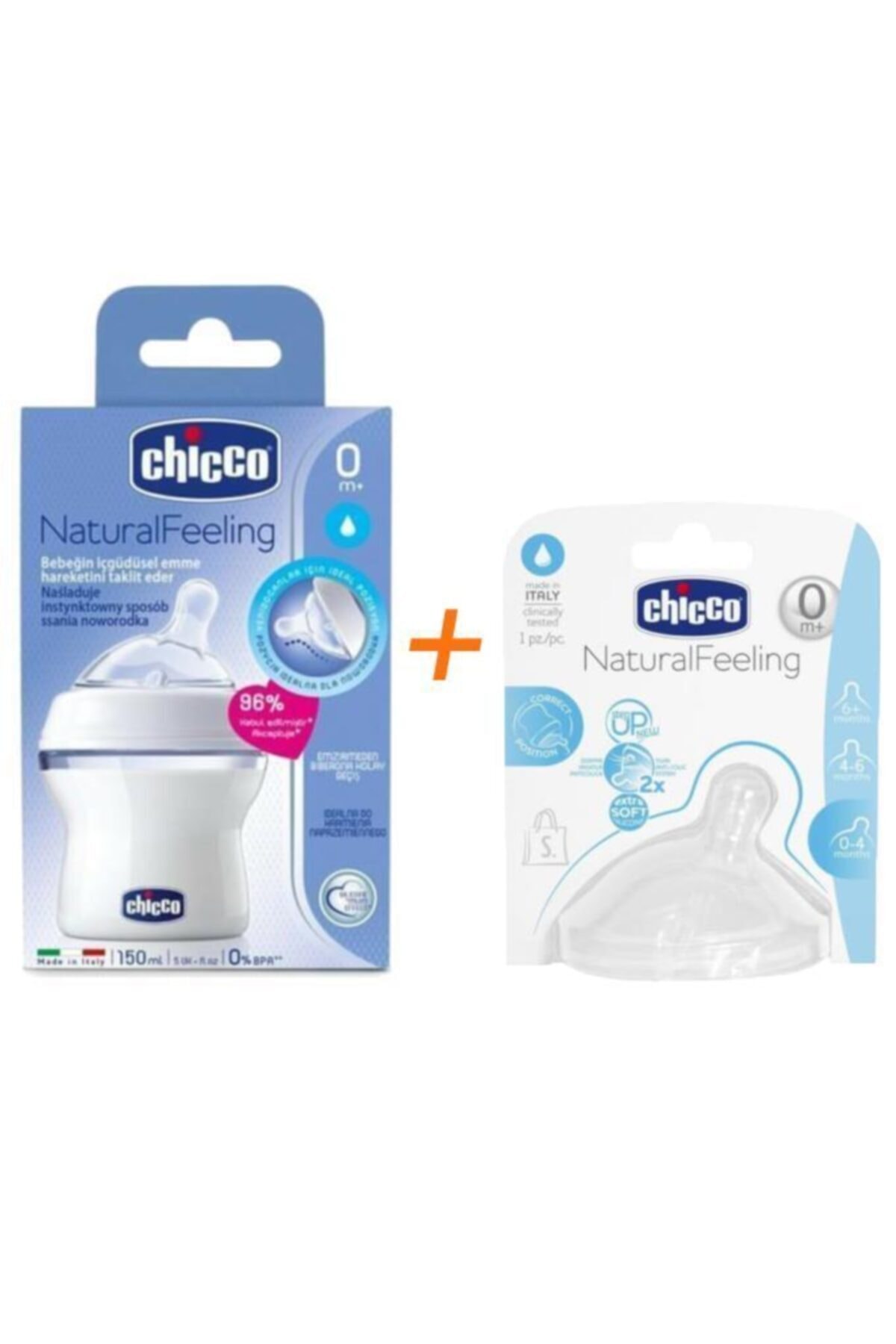 Chicco Natural Feeling Pp Biberon 0+ Ay 150 ml Ve Biberon Emziği Normal Akış Tekli 0+ Ay