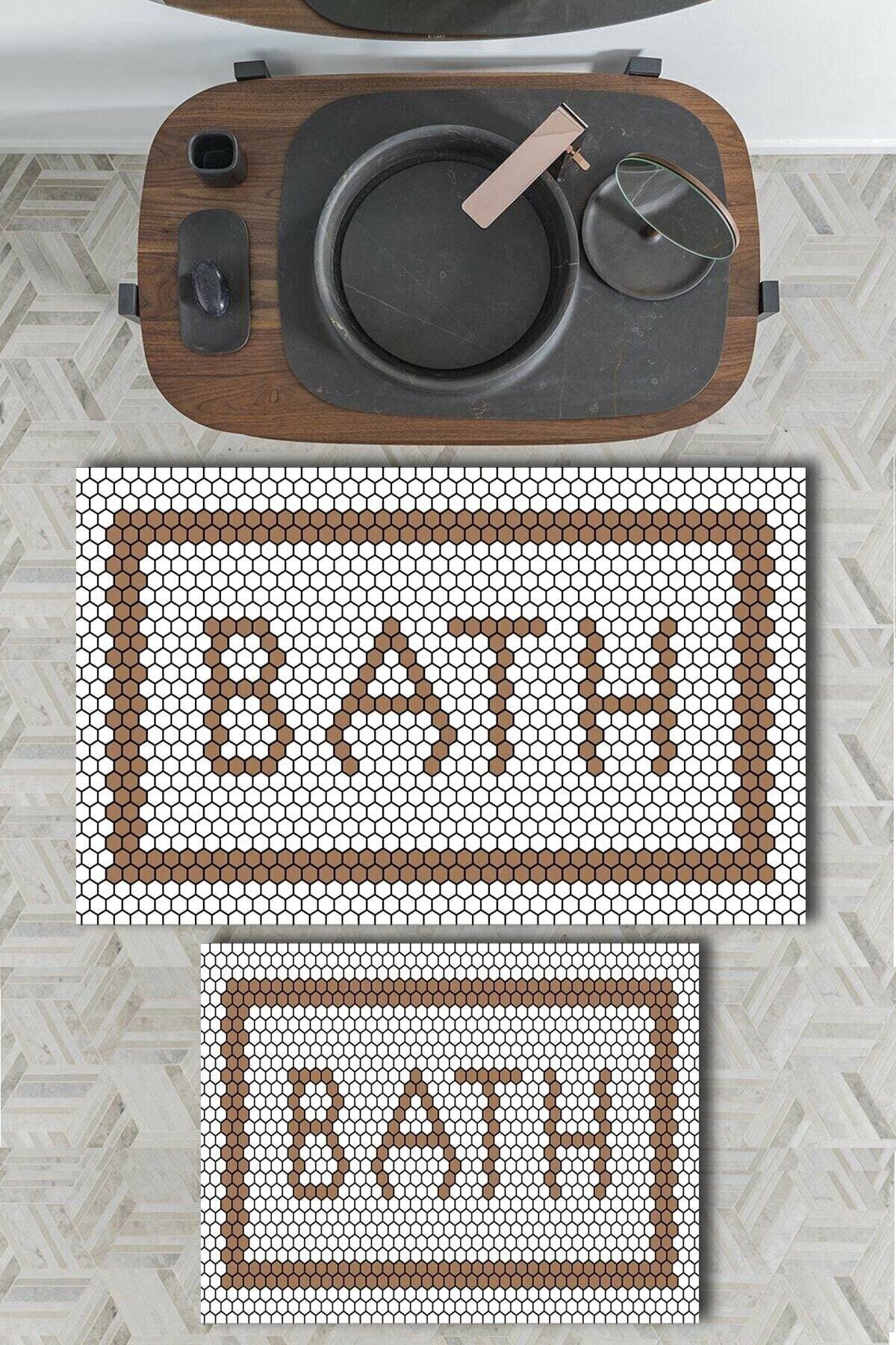 Resmiro The Bath Brown Kahverengi Yıkanabilir 2li Banyo Halısı Paspas Klozet Takımı