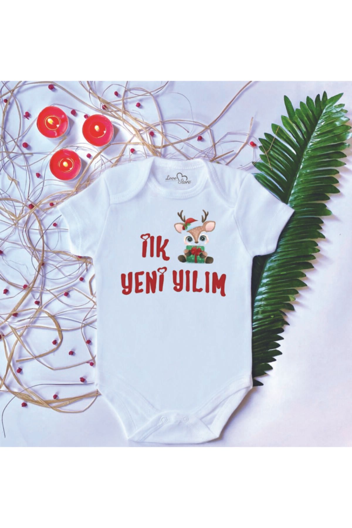 LoveStore Unisex Bebek Baskılı Ilk Yeni Yılım Yılbaşı %100 Pamuklu Çıtçıtlı Body Zıbın + Hediyeli