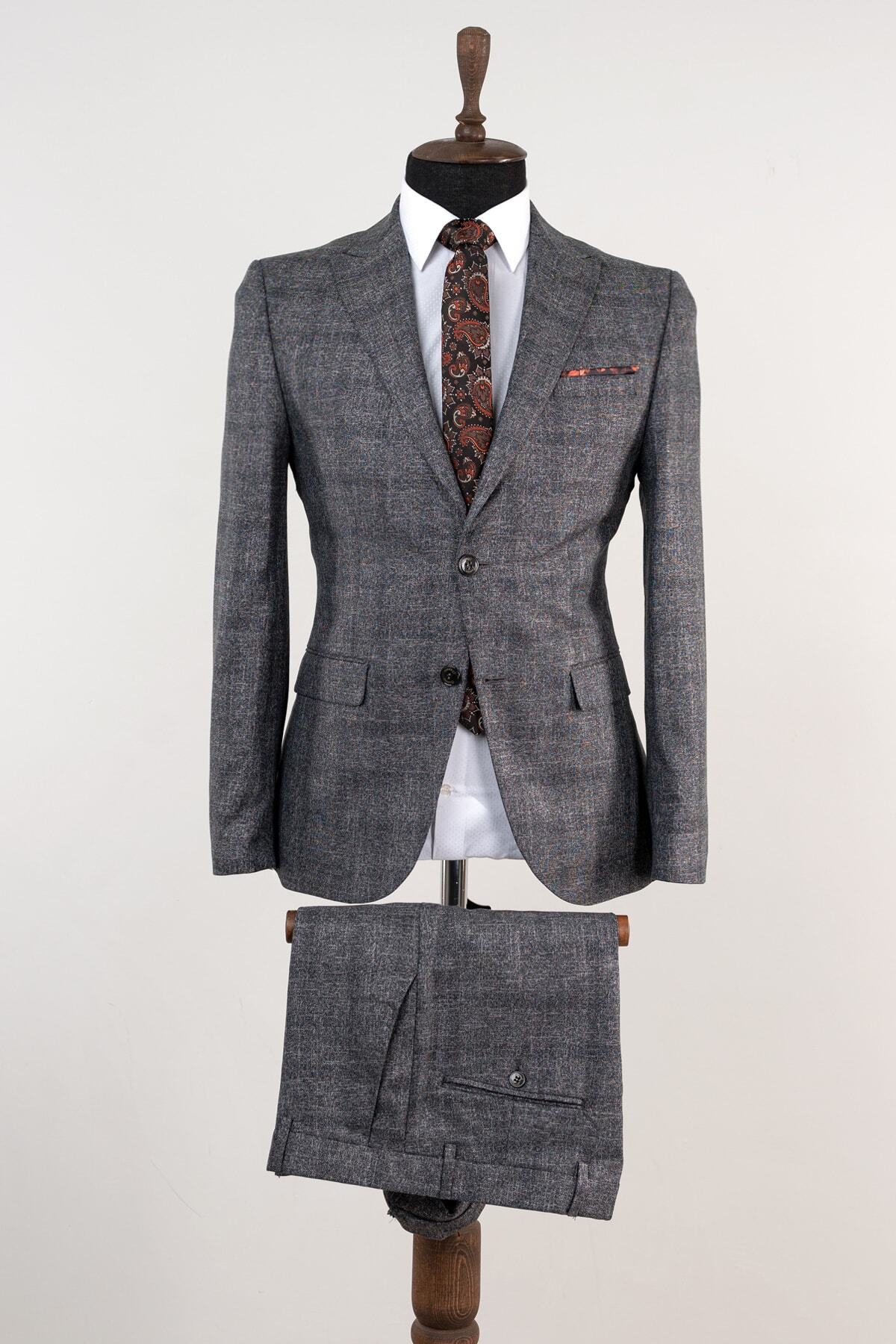 GUERRO Classıc Yelekli Slim Fit Siyah Lacivert Takım Elbise 8121-01k