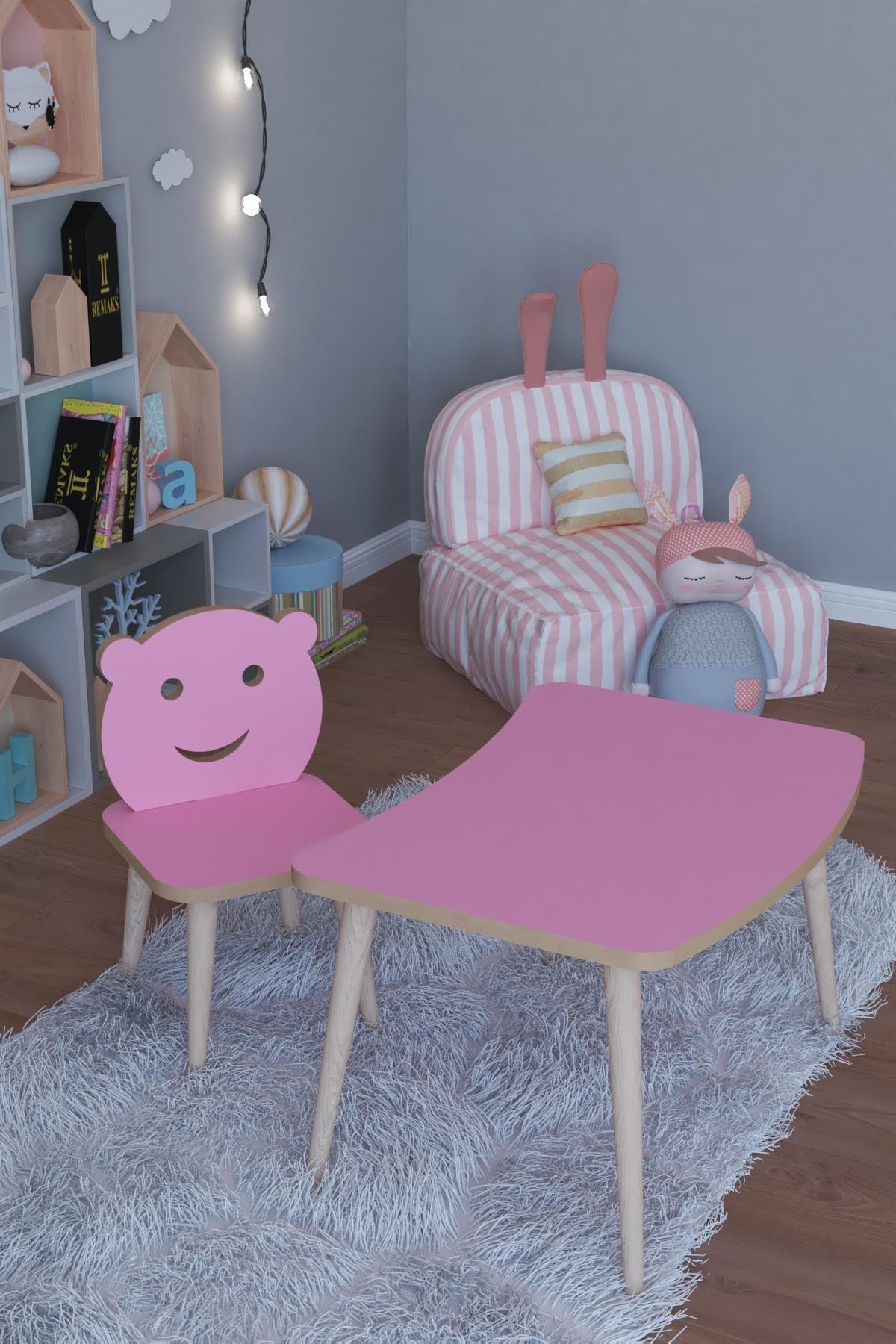 birnur pazar Twiti Yaz Sil Yüzey Çocuk Masa Sandalye Takımı 1 Aktivite Oyun Masası Sandalye-pembe