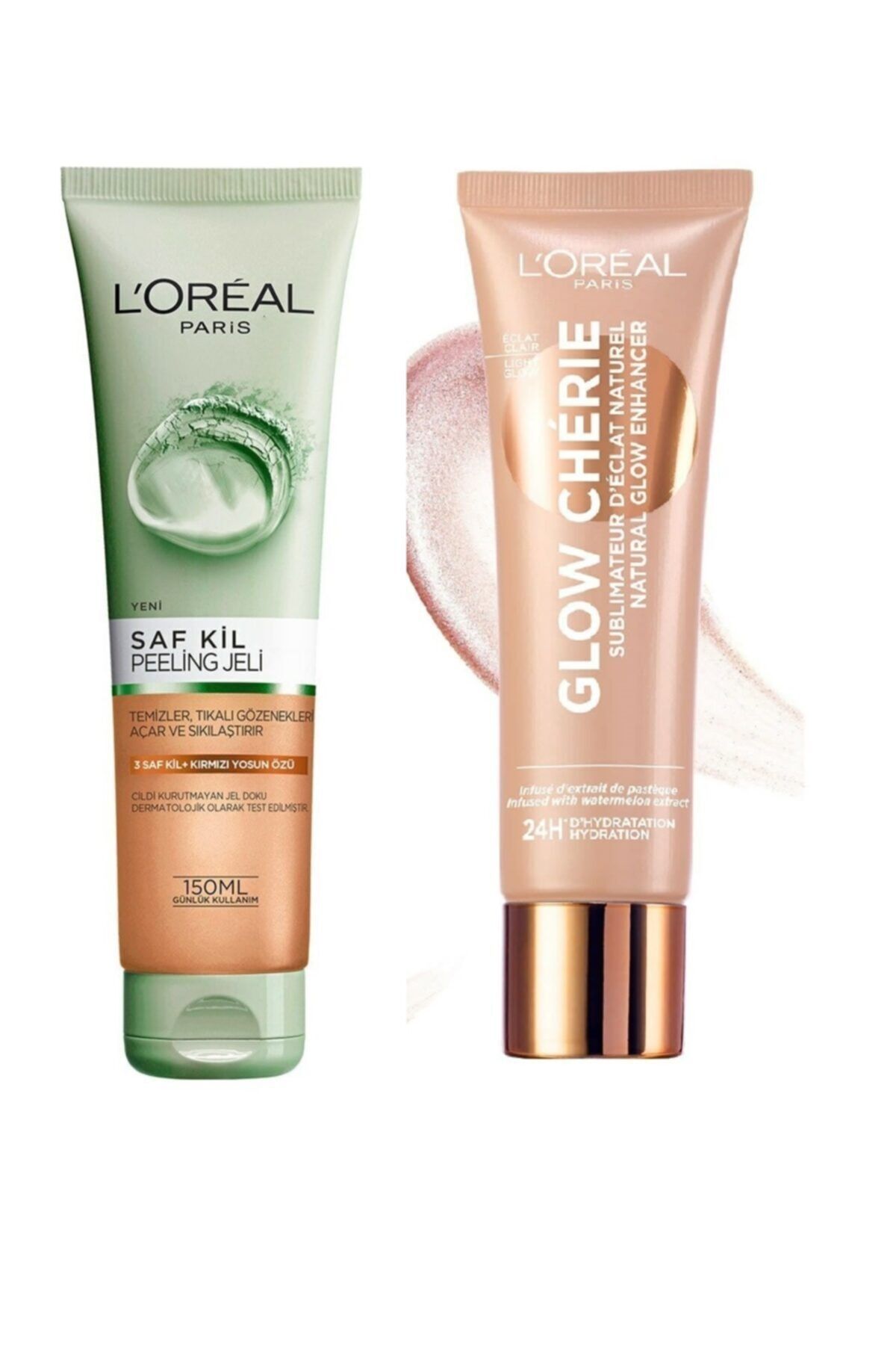 L'Oreal Paris 2 Li Set Aydınlık Veren Renkli Nemlendirici - Glow Cherie Light &saf Kil Peeling Yüz Temizleme Jeli