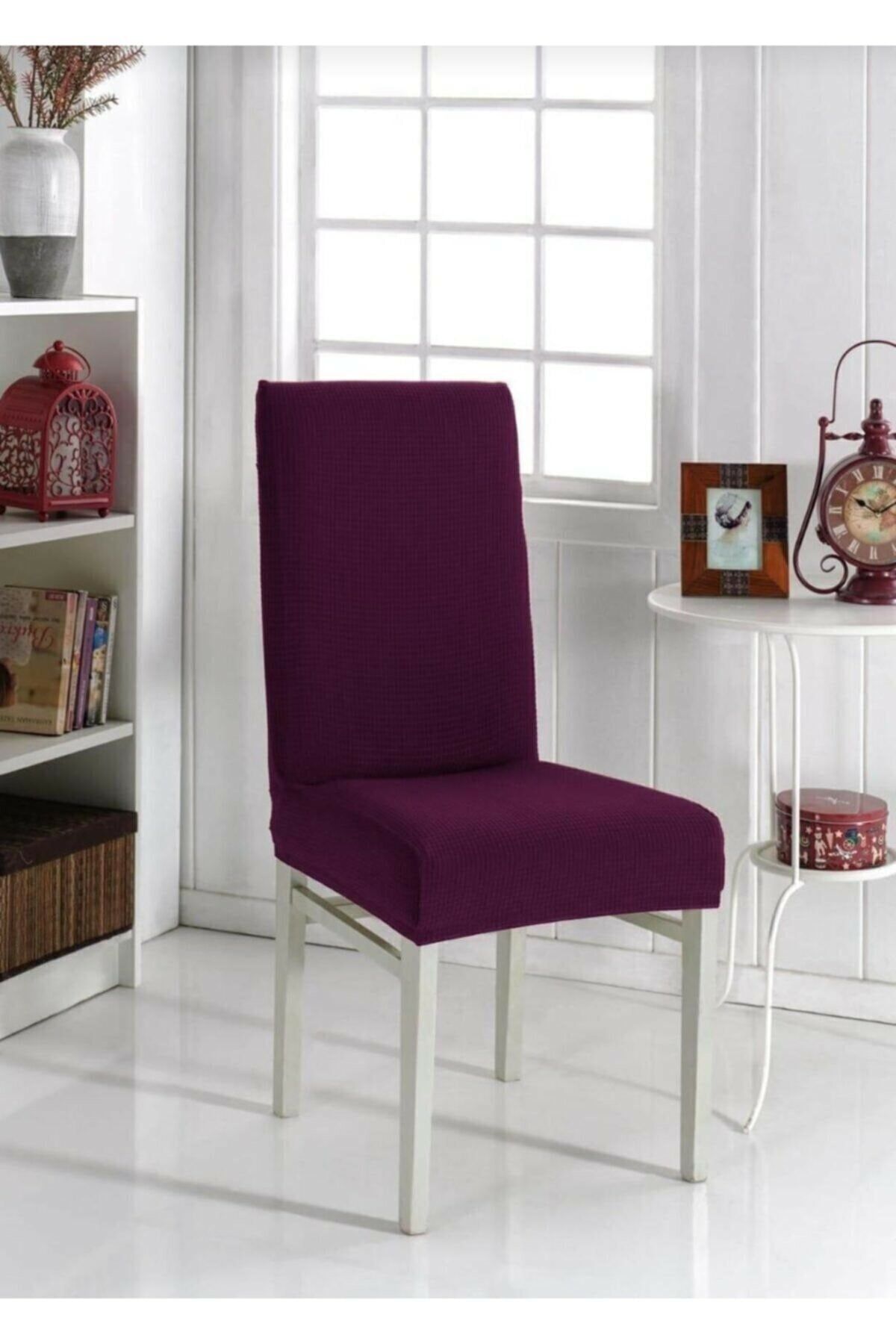 abeltrade Bambu Sandalye Kılıfı Mor Renk 4li