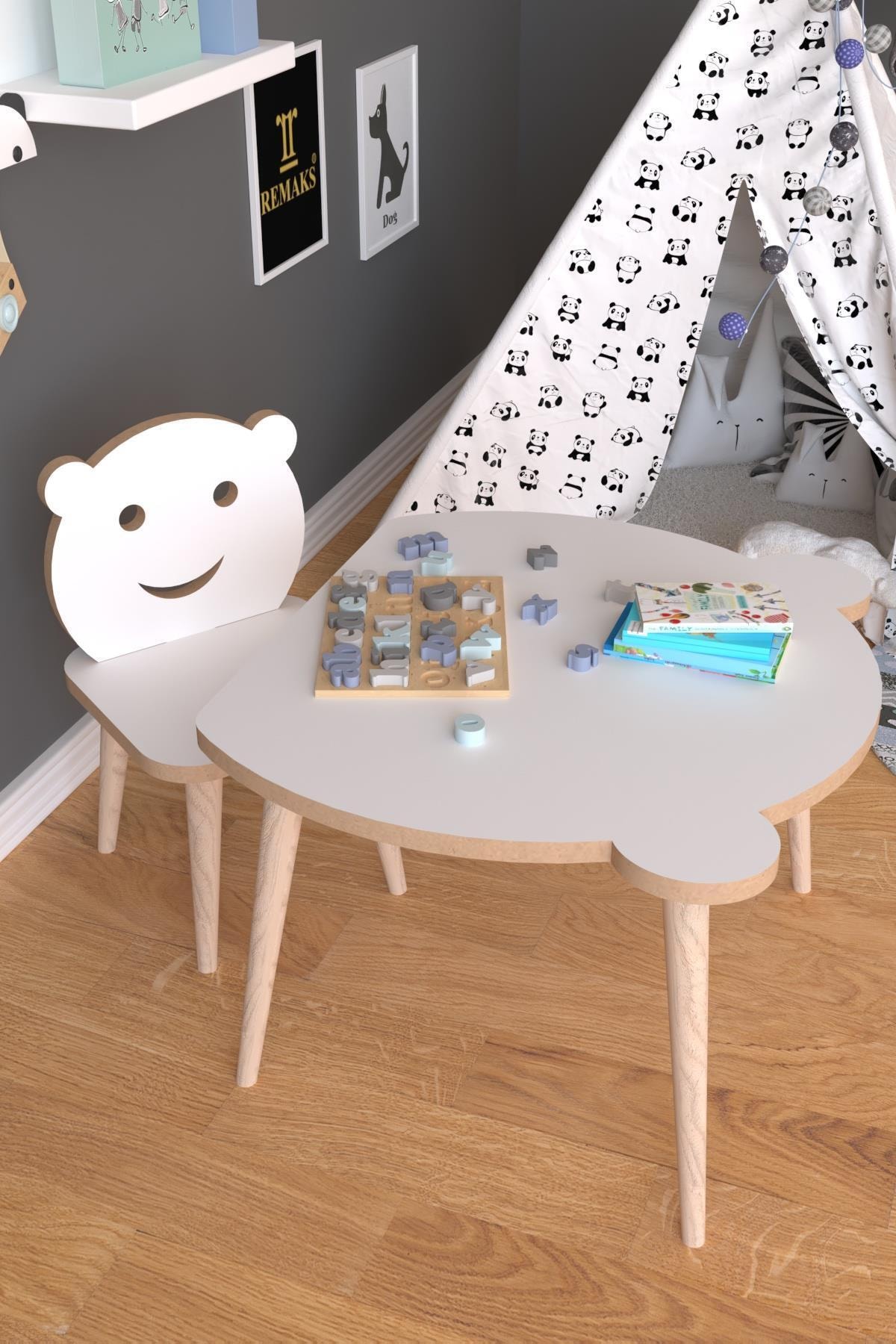 birnur pazar Panda Yaz Sil Çocuk Masa Sandalye Takımı 1 Aktivite Oyun Masası 1 Sandalye-beyaz