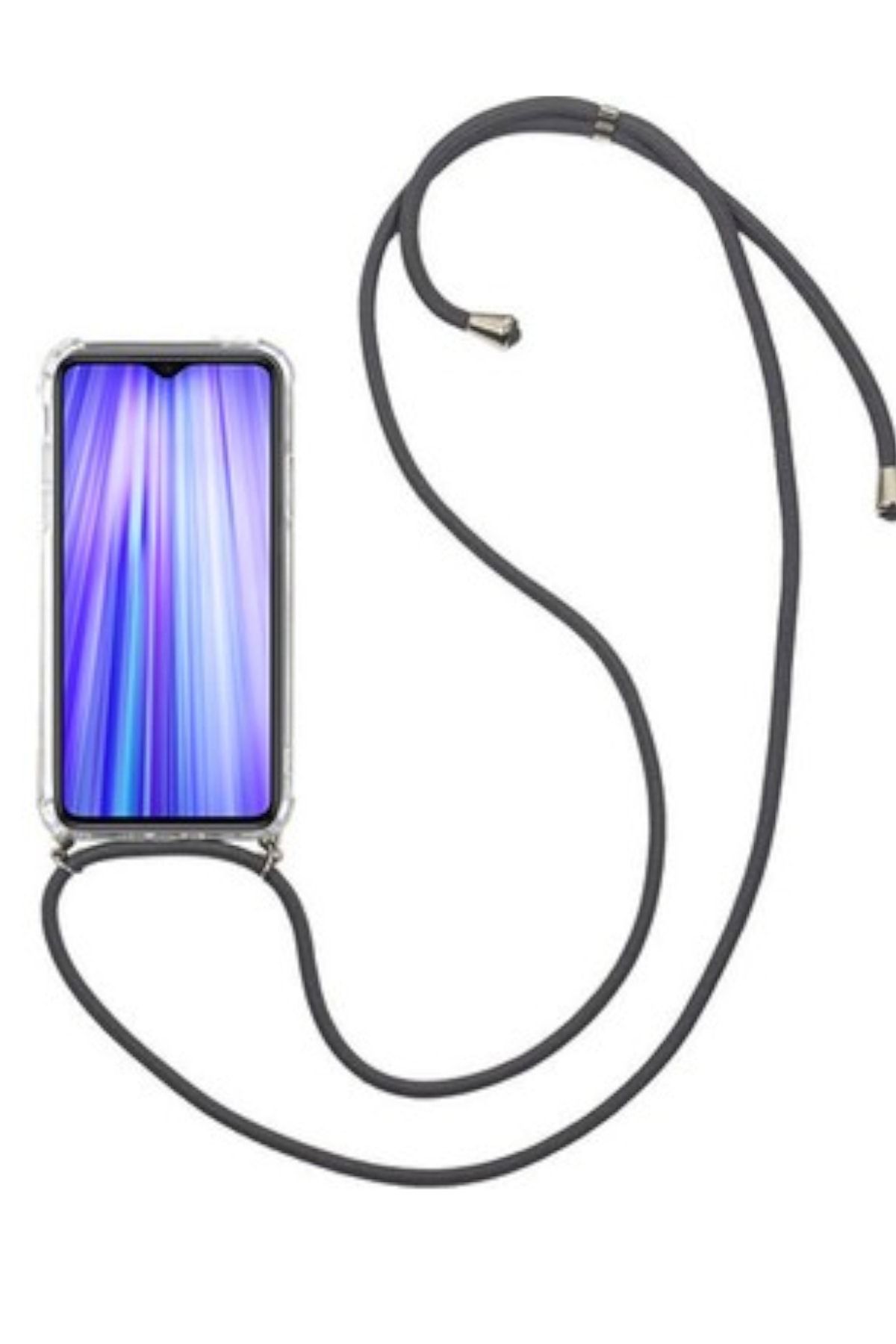 Tria Samsung Galaxy A12 Boyundan Askılı Ipli Şeffaf Darbe Emici Silikon Telefon Kılıfı Siyah