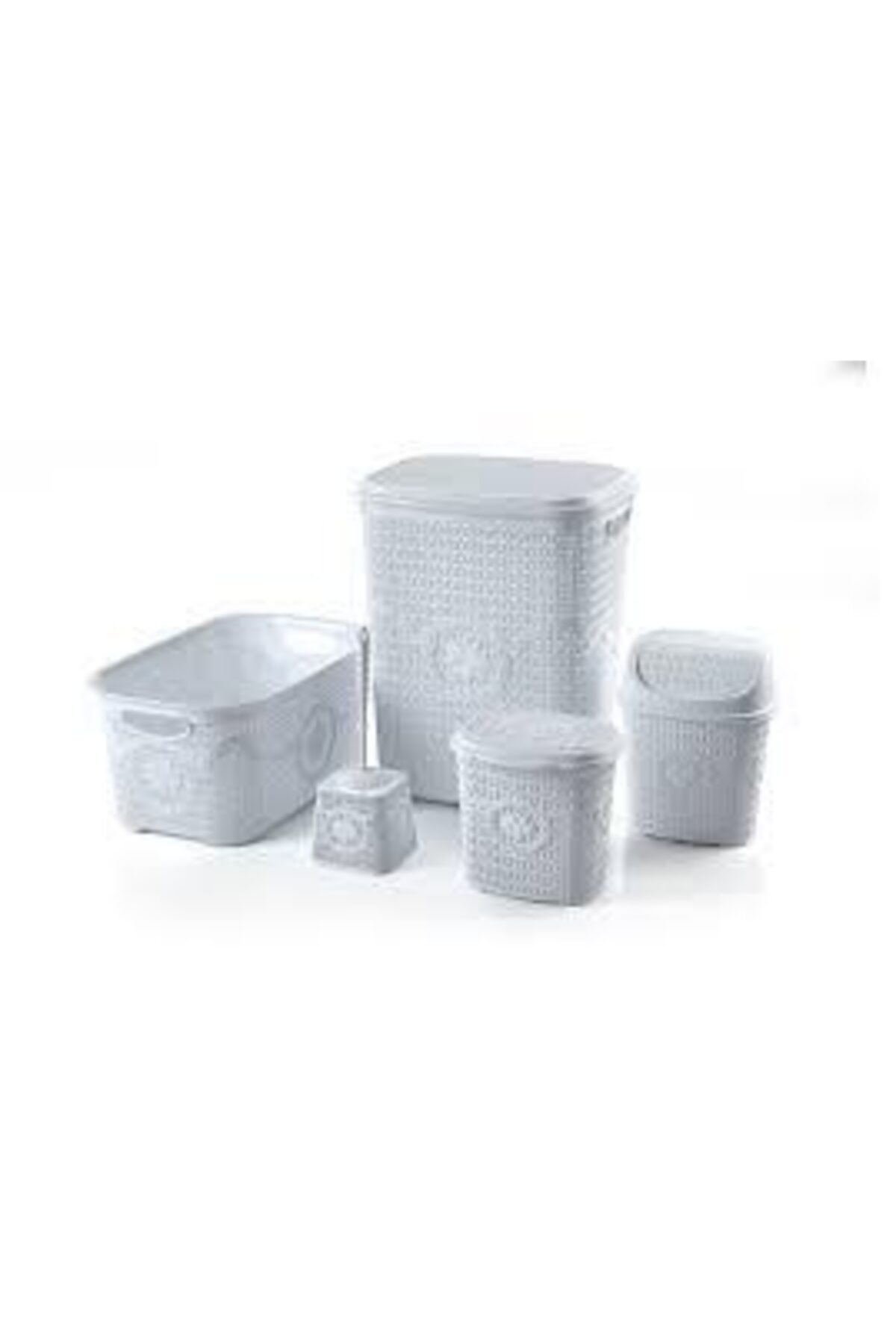 FEYEZANAVM 5 Parça Plastik Banyo Seti Örgü Desenli Çeyiz Seti Çamaşır Seti Pudra Renkli 5'li Set