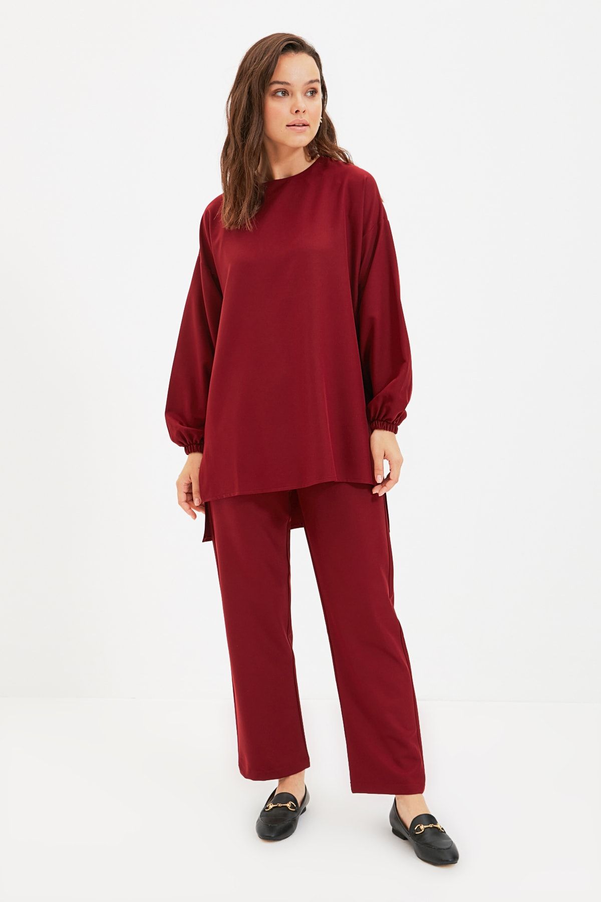 Trendyol Modest Bordo Bisiklet Yaka Tesettür Alt-Üst Takım TCTAW22US0036