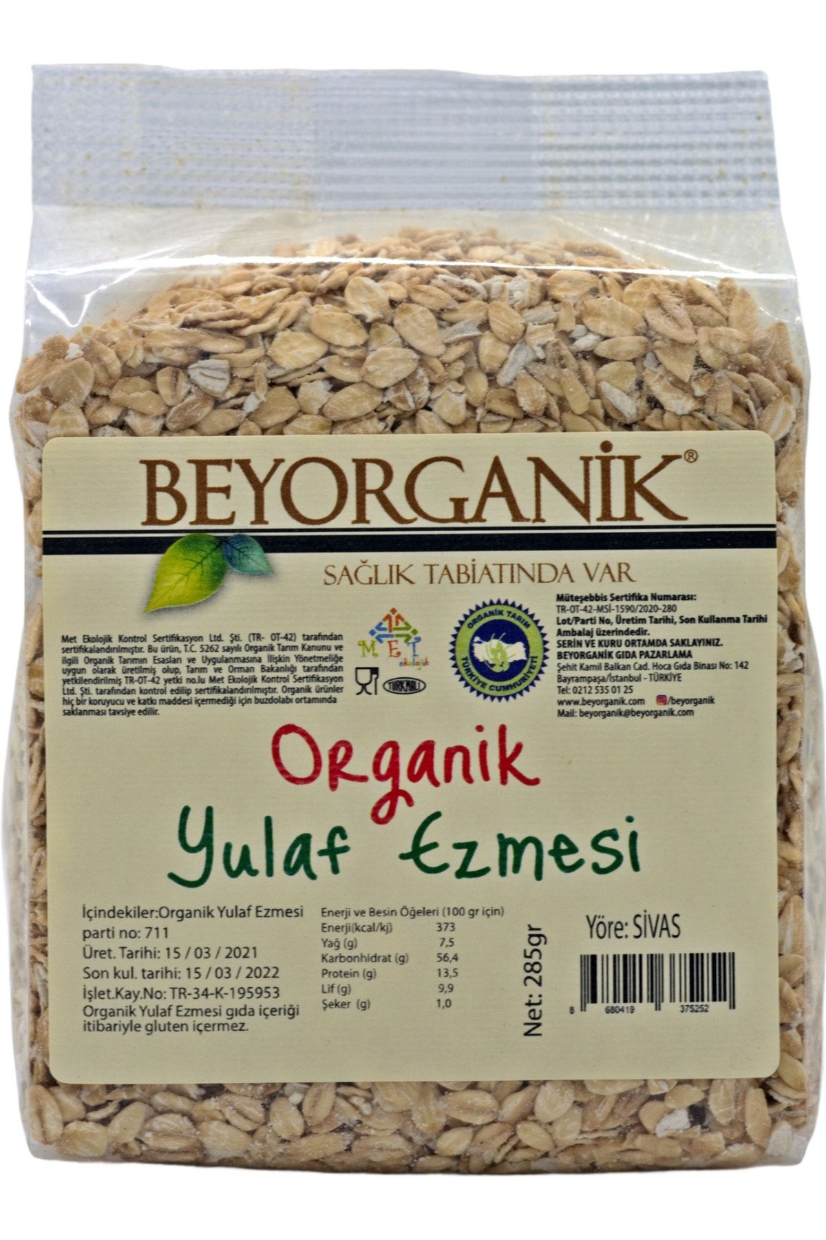 BEYORGANİK Yulaf Ezmesi-285g
