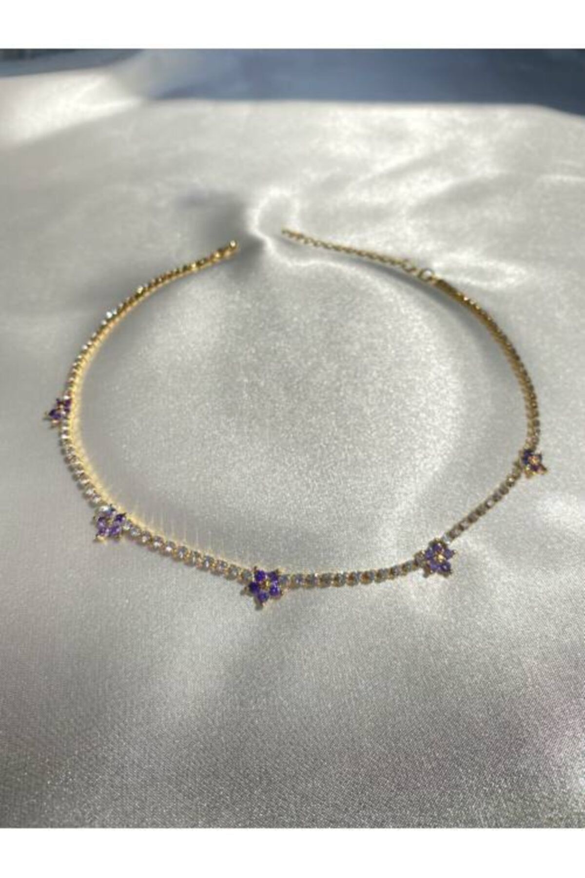 Harlofia Jewelry Altın Kaplama Su Yolu Işıltılı Çiçekli Choker Kolye