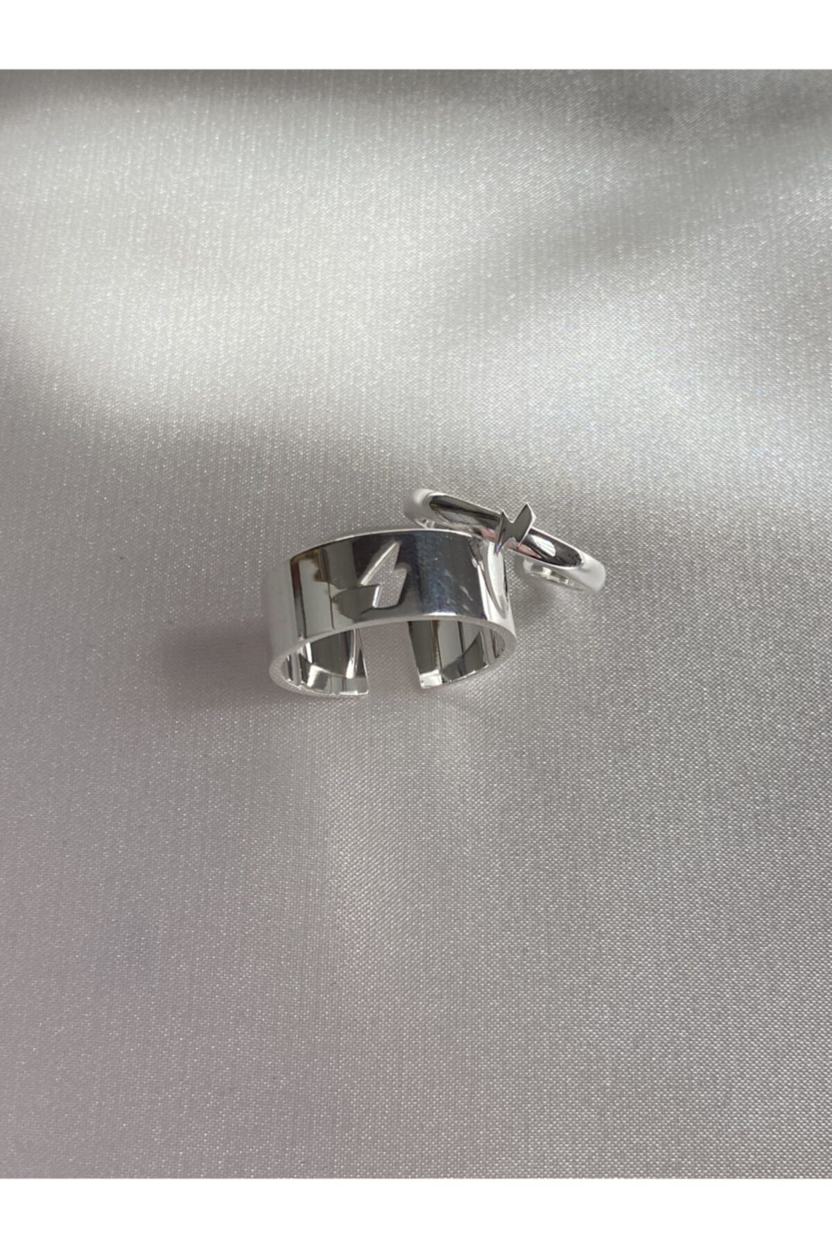 Harlofia Jewelry 925 Ayar Gümüş Ay Güneş Çift Yüzüğü Alyans