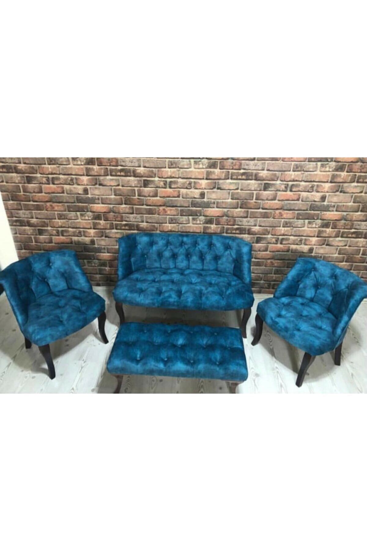 ElizzanMobilya Turkuaz Çay Seti Berjer Koltuk Takımı 2+1+1 Koltuk Bench Bank