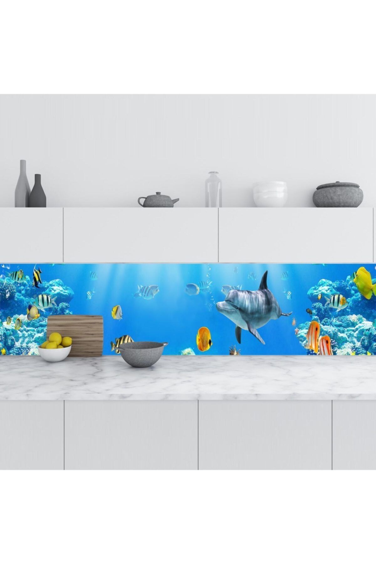 StickerArt Mutfak Tezgah Arası Folyo Fayans Kaplama Folyosu Denizaltı Balıklar 60x200 cm