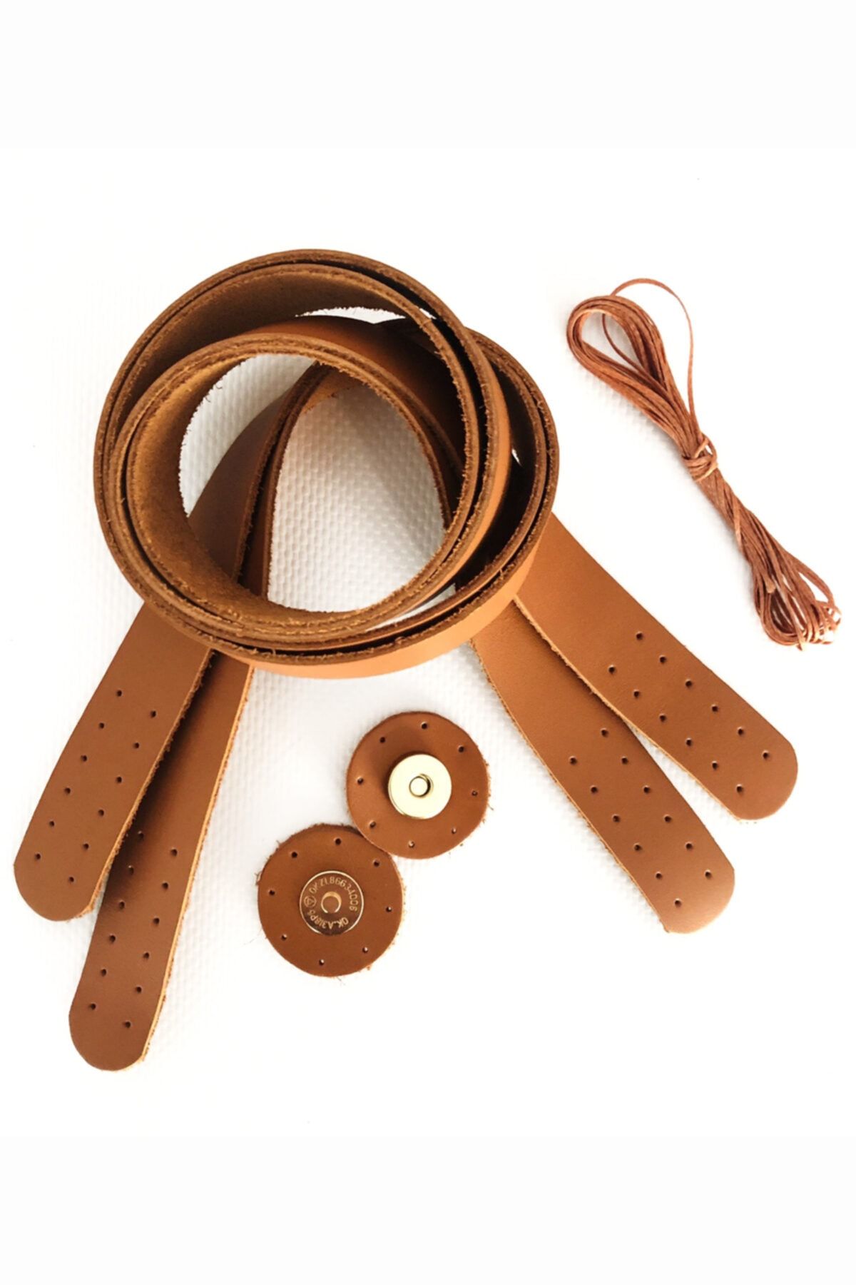 Alfa Tasarım Hakiki Deri Çanta Sapı (çift 75 Cm) Mıknatıslı Çanta Çıtçıtı, Mumlu Ip Set - Camel