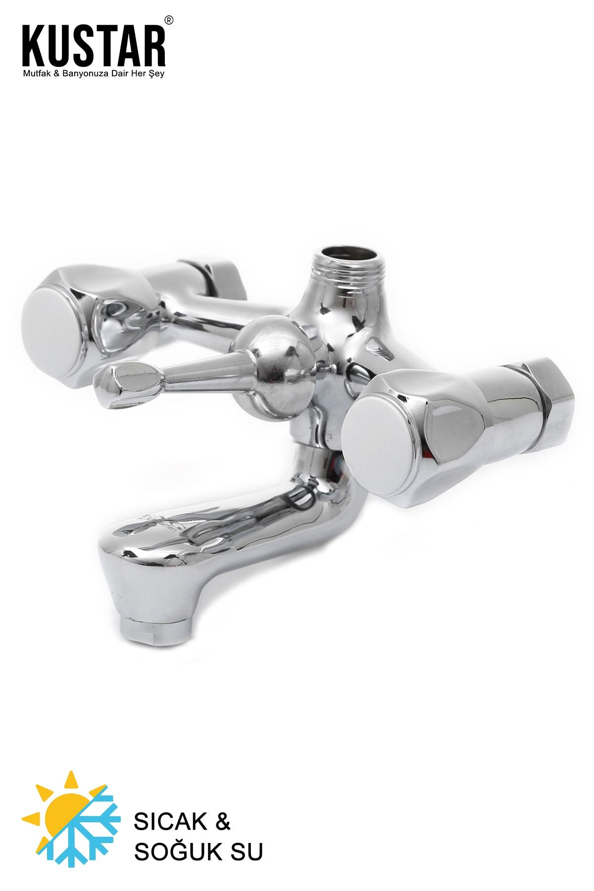 KUSTAR Beyaz Klasik Banyo Duş Bataryası Garantili Musluk