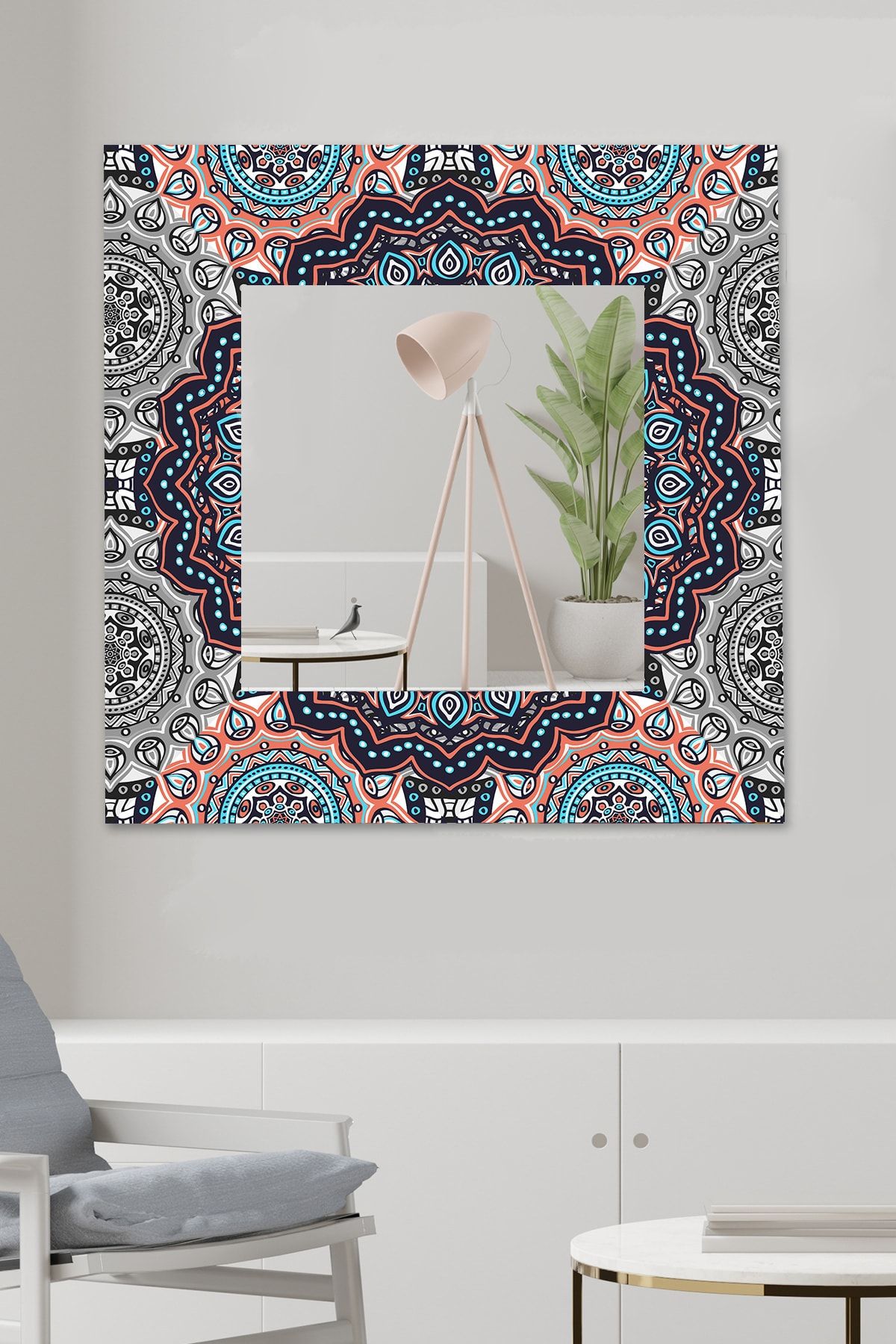 Hediyeler Kapında Dekoratif Symmetry Duvar Aynası Antre Salon Banyo Ofis Aynası 60x60