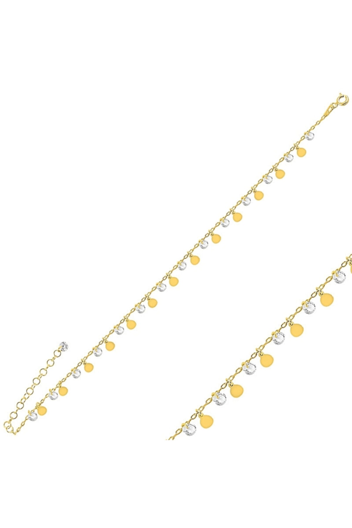 KOVAC Kadın Sallantılı Pul & Zirkon Taşlı Altın Kaplama Gümüş Halhal