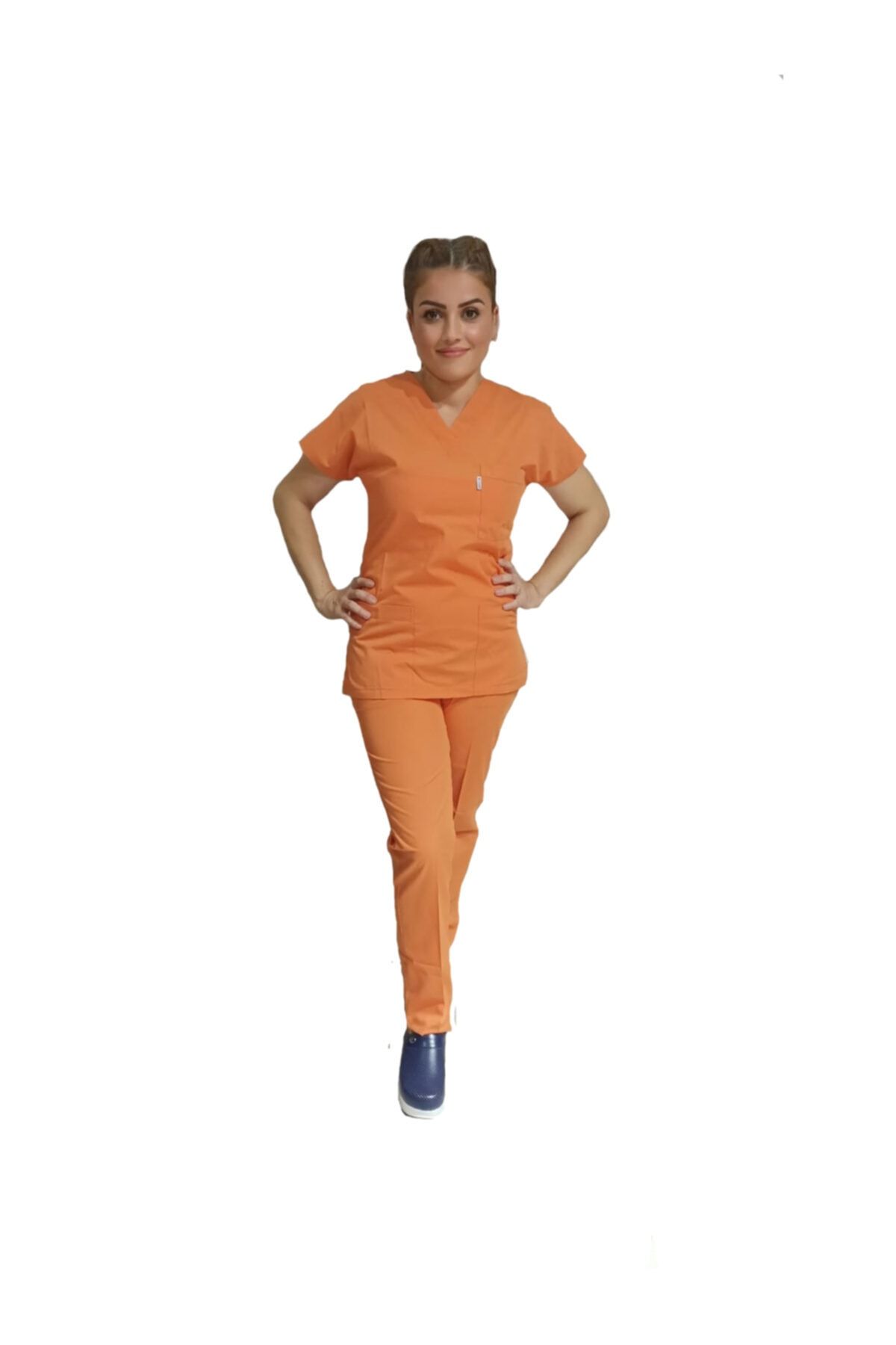 Poyraz Medikal Forma V Yaka Terikoton Takım (unisex) Turuncu
