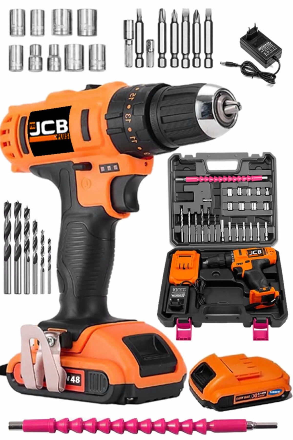 ProJCB Plus American X-drill 48v 6ah Bakır Sargı Metal Şanzuman Çift Akülü Şarjlı Vidalama 27 Parça Set