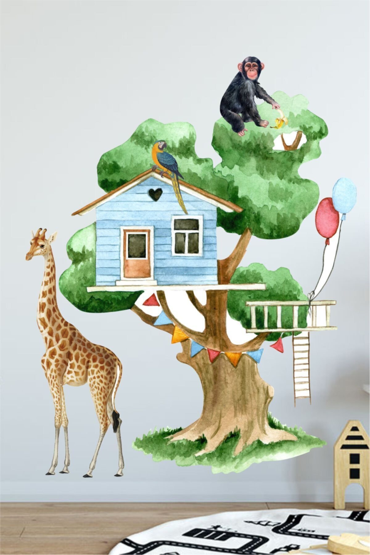 Piksel Grafik Tropikal Ağaç Ev Çocuk Odası Duvar Sticker